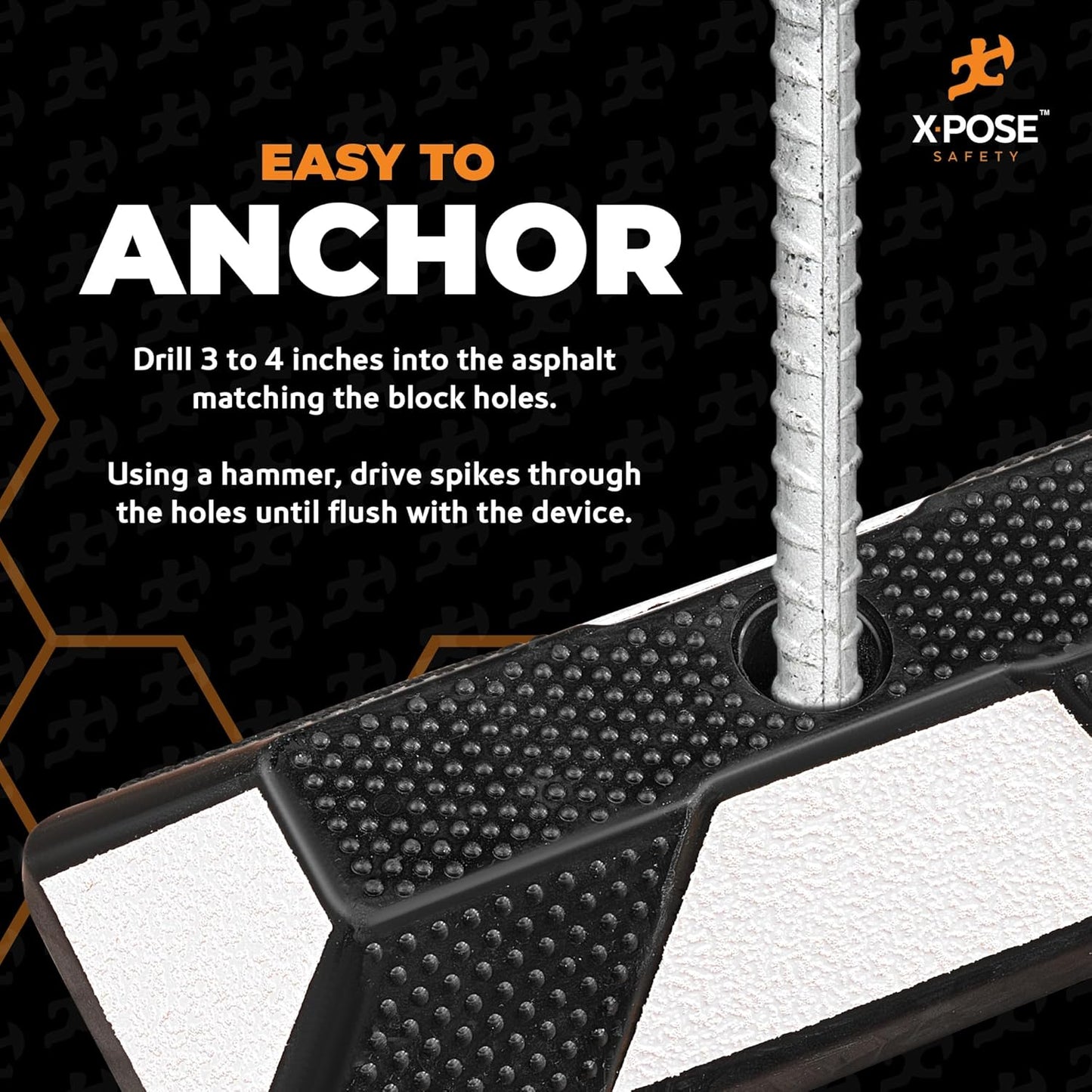 Xpose Safety 48" Heavy Duty Rubber Parking Stopper – Bulk Half Pallet 24 Pack Wheel Blocks for Garage, Driveway, or Ramp – Car Bumper Stop with White Reflective Strips – Removable Floor Mount