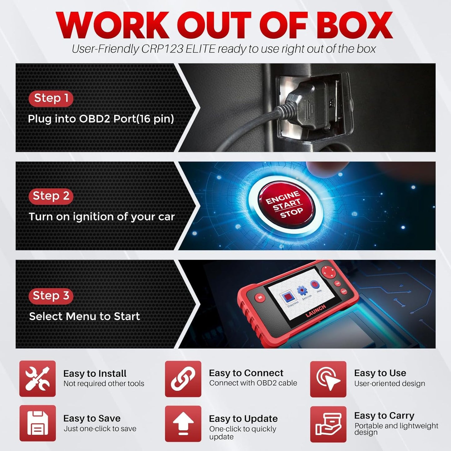 LAUNCH CRP123 V2.0 Plus Elite OBD2 Scanner, 2025 New Full System Lifetime Free Update Scan Tool with 3 Reset Oil Service, Throttle Adaption, SAS Relearn, Car Scanner for All Cars