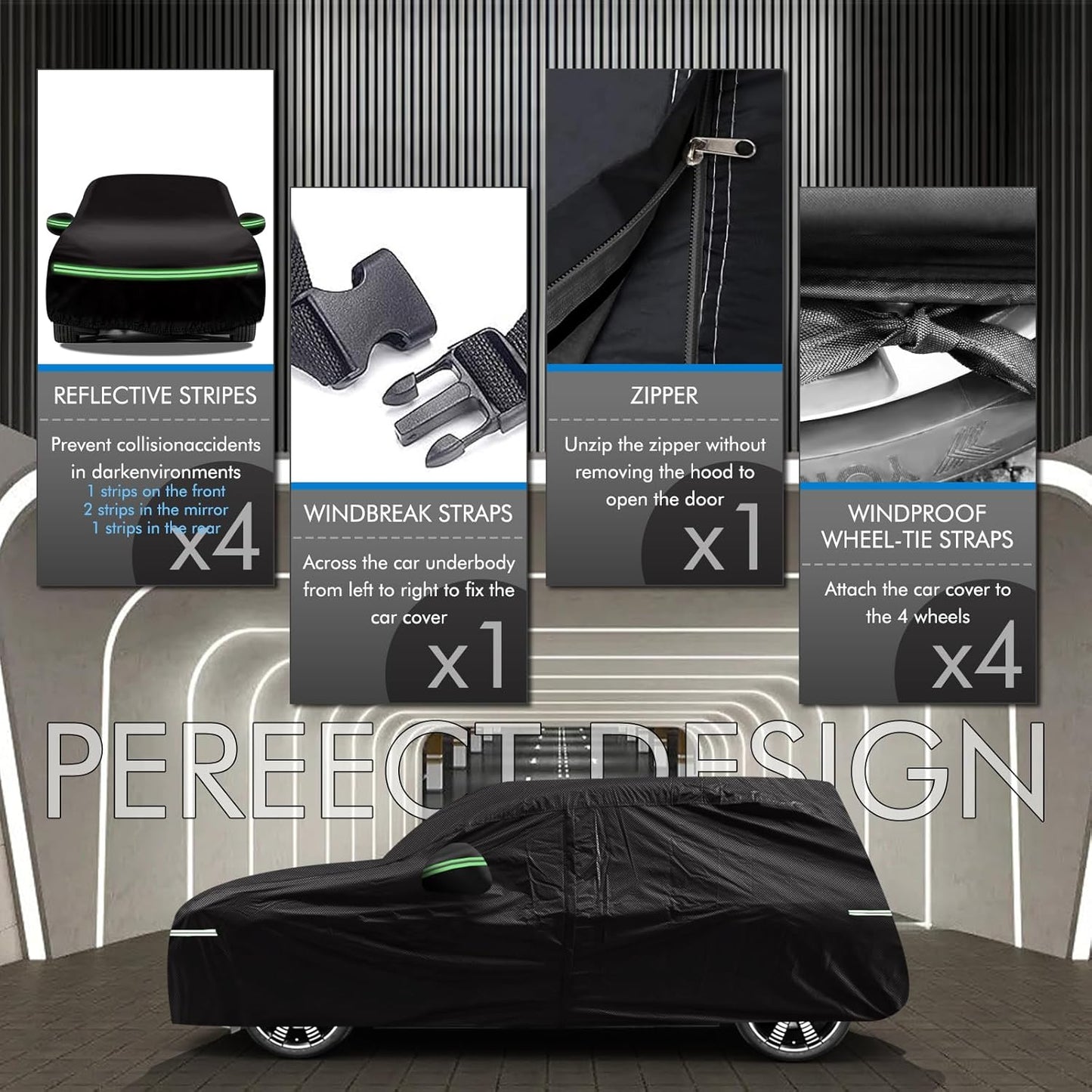 Mini Cooper/Cooper S Car Cover 2002-2023 - 210D Outdoor Waterproof UV Protection With Cotton Layer, Zipper Door, Reflective Strip, Storage Bag for 2-Door