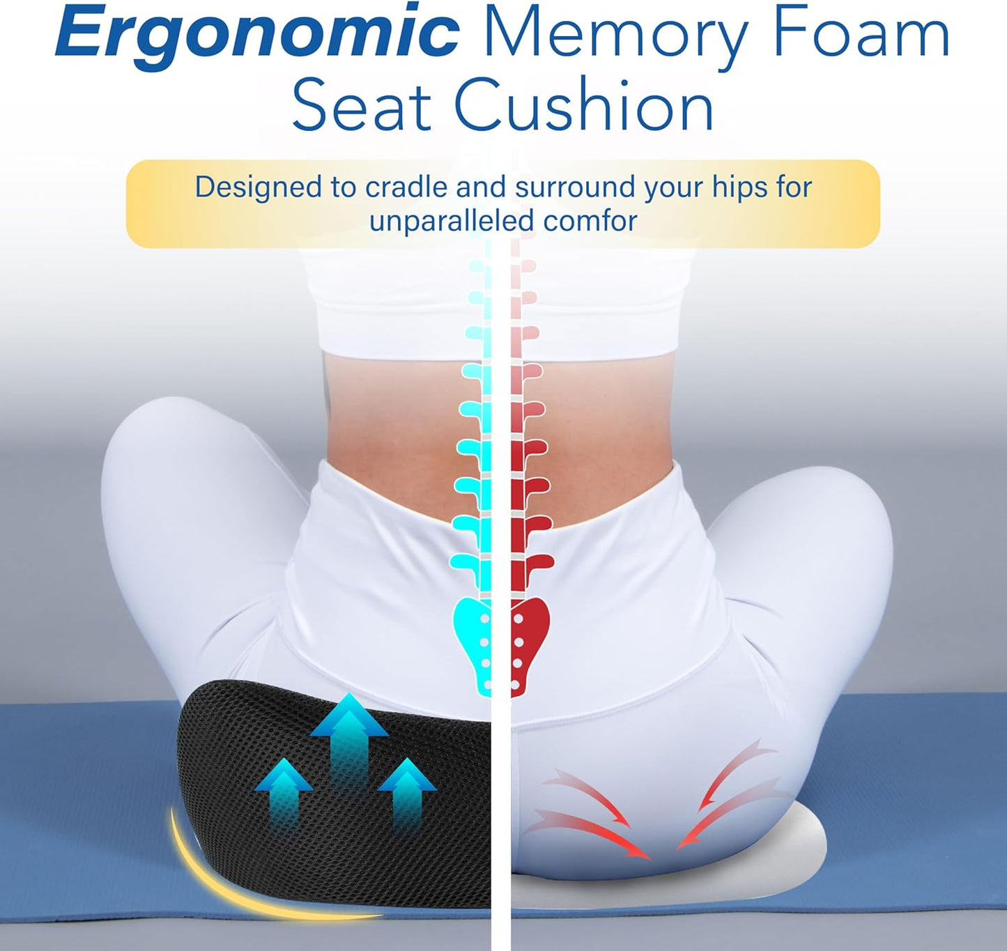 Car Seat Cushion, Ergonomic Memory Foam Car Cushion for Sciatica Pain Relief, Larger Driving Seat Pillow for Short Drivers on Long Drives - Butt Pillow for Truck, Office, Wheelchair - Classic Black