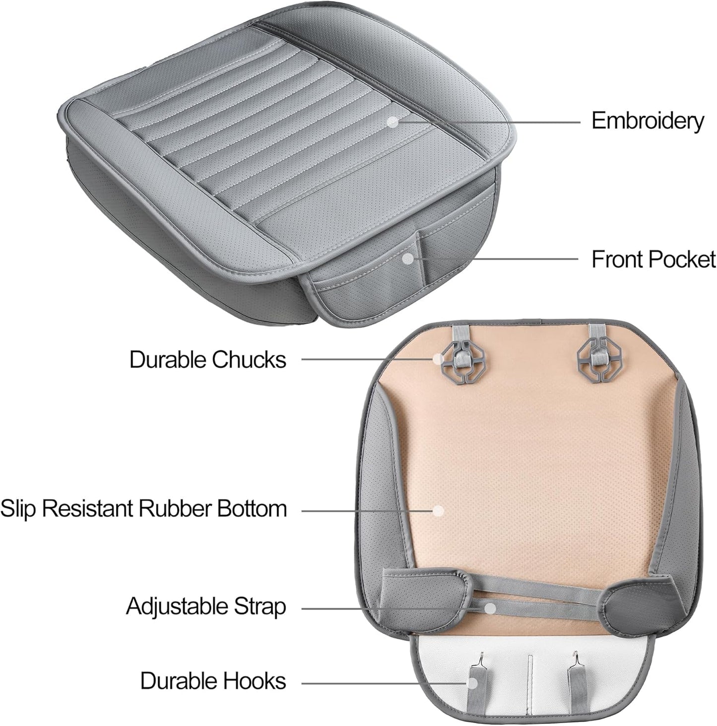 1pc Edge Wrapping Comfortable Car Front Seat Cover Cushion Pad Mat Protector, Anti-Slip Bottom Seat Cushion Cover for Auto with PU Leather(Gray)