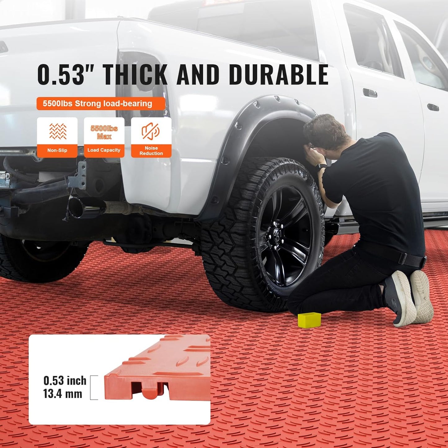 VEVOR Interlocking Garage Floor Covering Tiles, 50 Pack, 12 x 12 x 0.53 inch, Double-Sided Texture, Non-Slip, Red