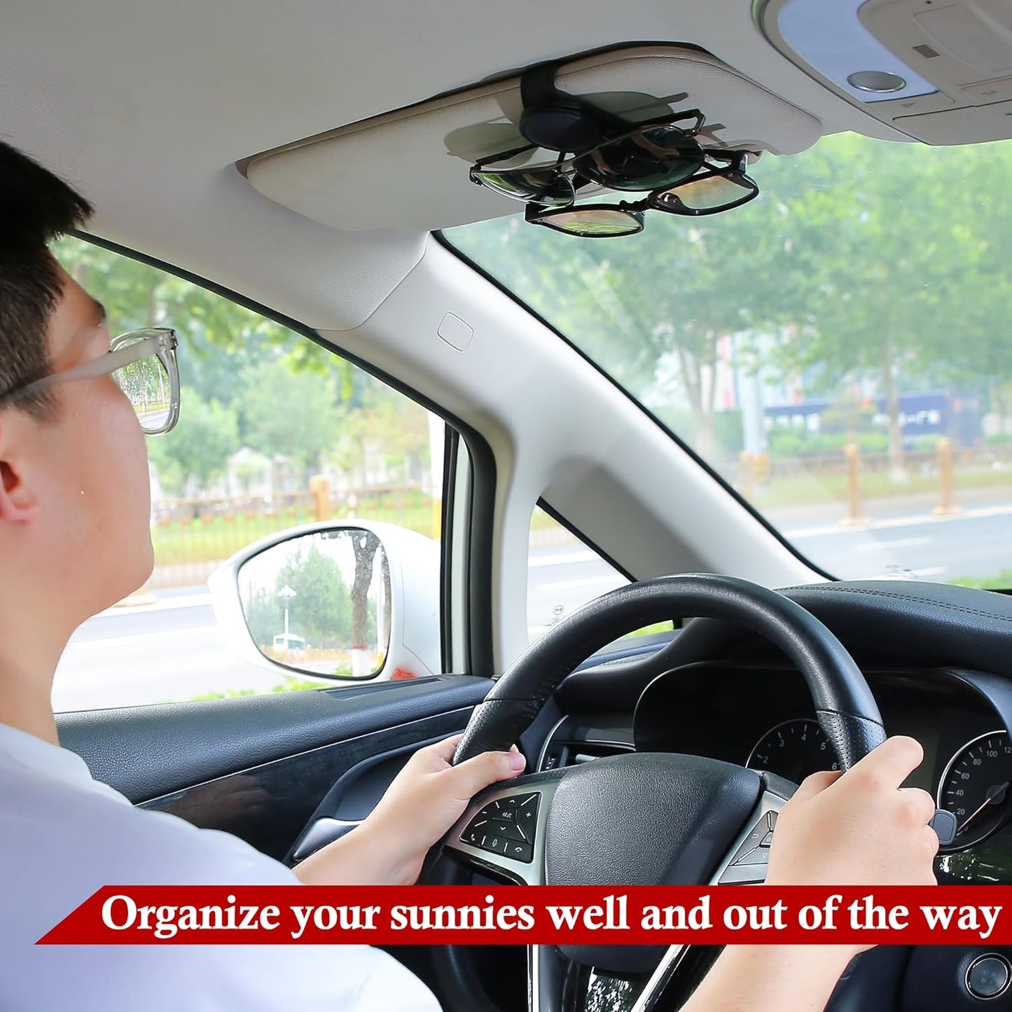 KIWEN 2 Pack Sunglasses Holder for Car Visor, Magnetic Leather Sunglass Eyeglass Hanger Clip for Car Sun Visor Accessories (2, Black)