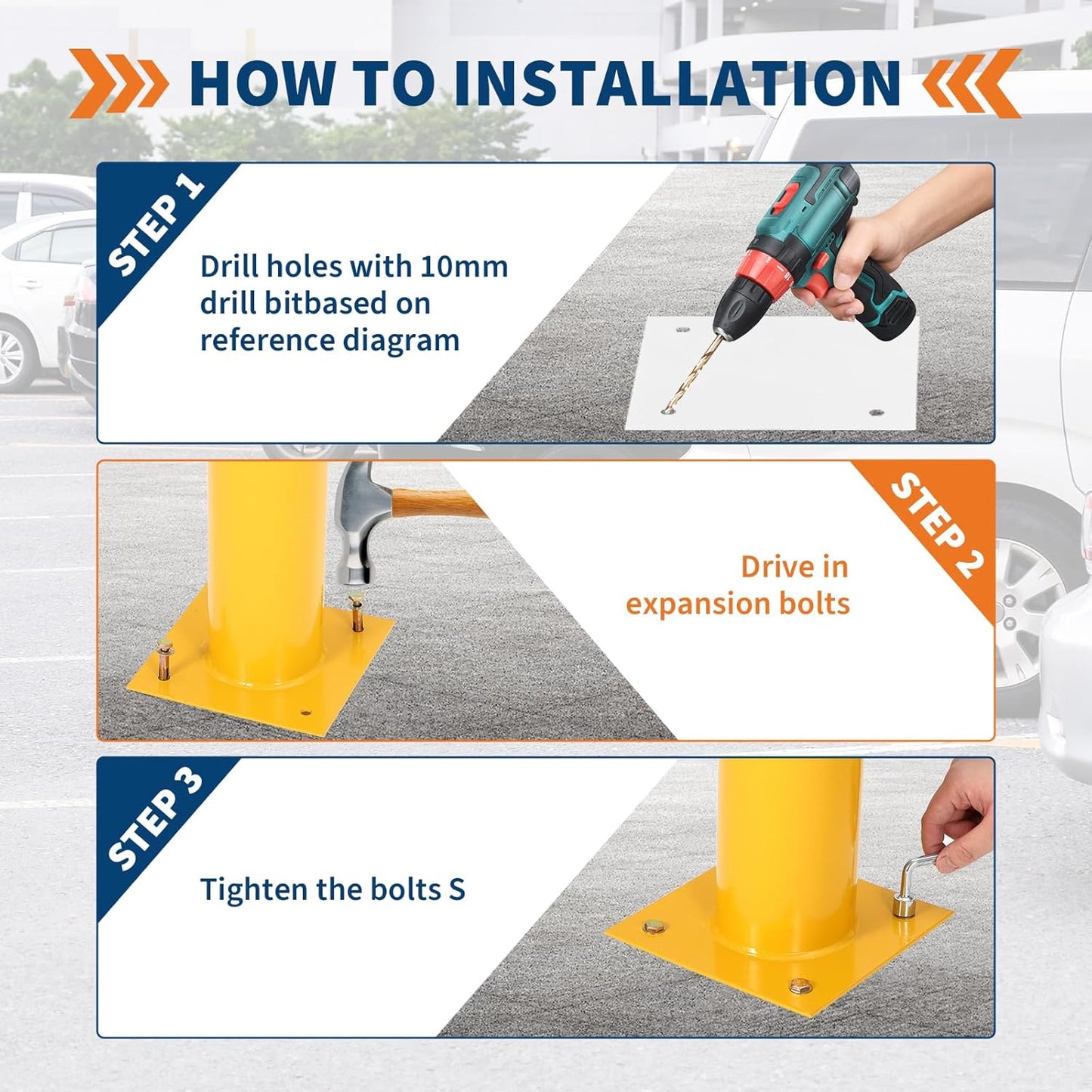 4.5x36 Inch Safety Bollard Post - Yellow Steel Bollard with Anchor Bolts (1-Pack) for Parking Lots, Walkways & Traffic Areas