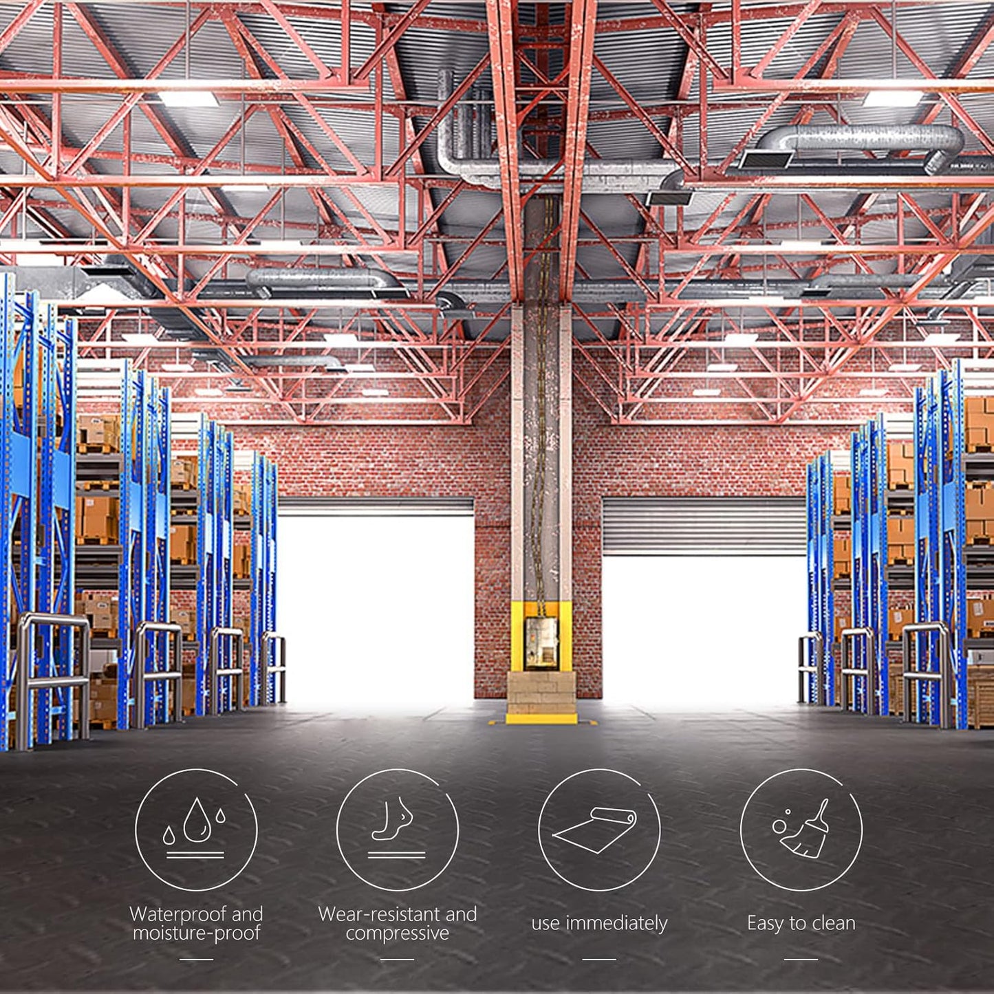 Boshen 7.5Ft x 17Ft Garage Floor Mat 2.5mm Thickened Rubber Flooring Roll 127.5sqft Diamond Plate PVC Rubber Trailer Mat Non-Slip Floor Protector Mat for Garage Warehouse Basement Trailer- Black