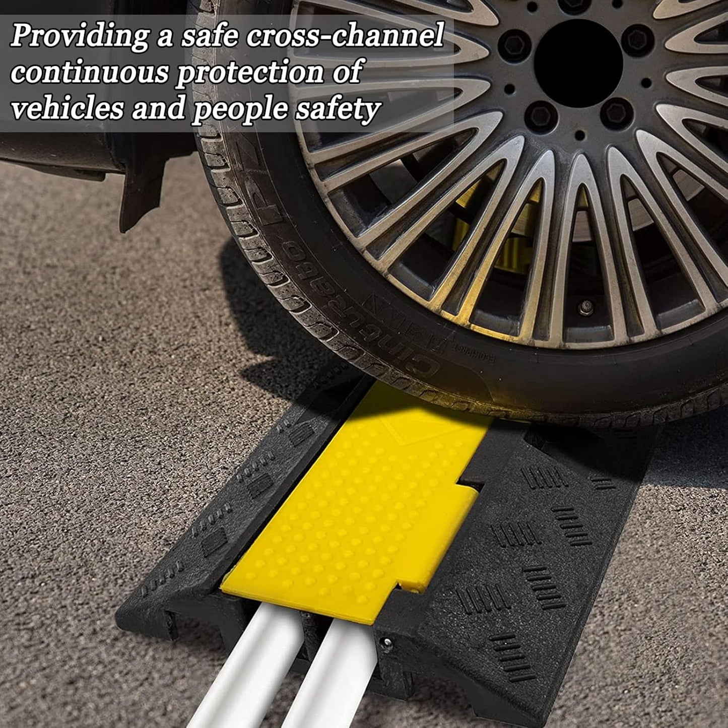 CXRCY Cable Ramp 3 Pack 2 Channel 11000lbs axle Capacity Floor Cord Cable Protector, Rubber Speed Bumps Hose Protector Ramps for Wire/Hose/Pipe Hider Driveway &Outdoor 40x10x2 inch(L x W x H)