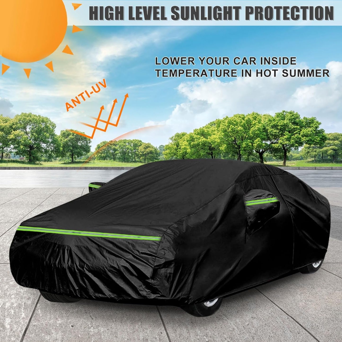 Waterproof Car Cover Compatible with Toyota Prius 2004-2025, Black 210T Inside Cotton Cover with Door Zippers for Snow Rain Dust Outdoor Protection