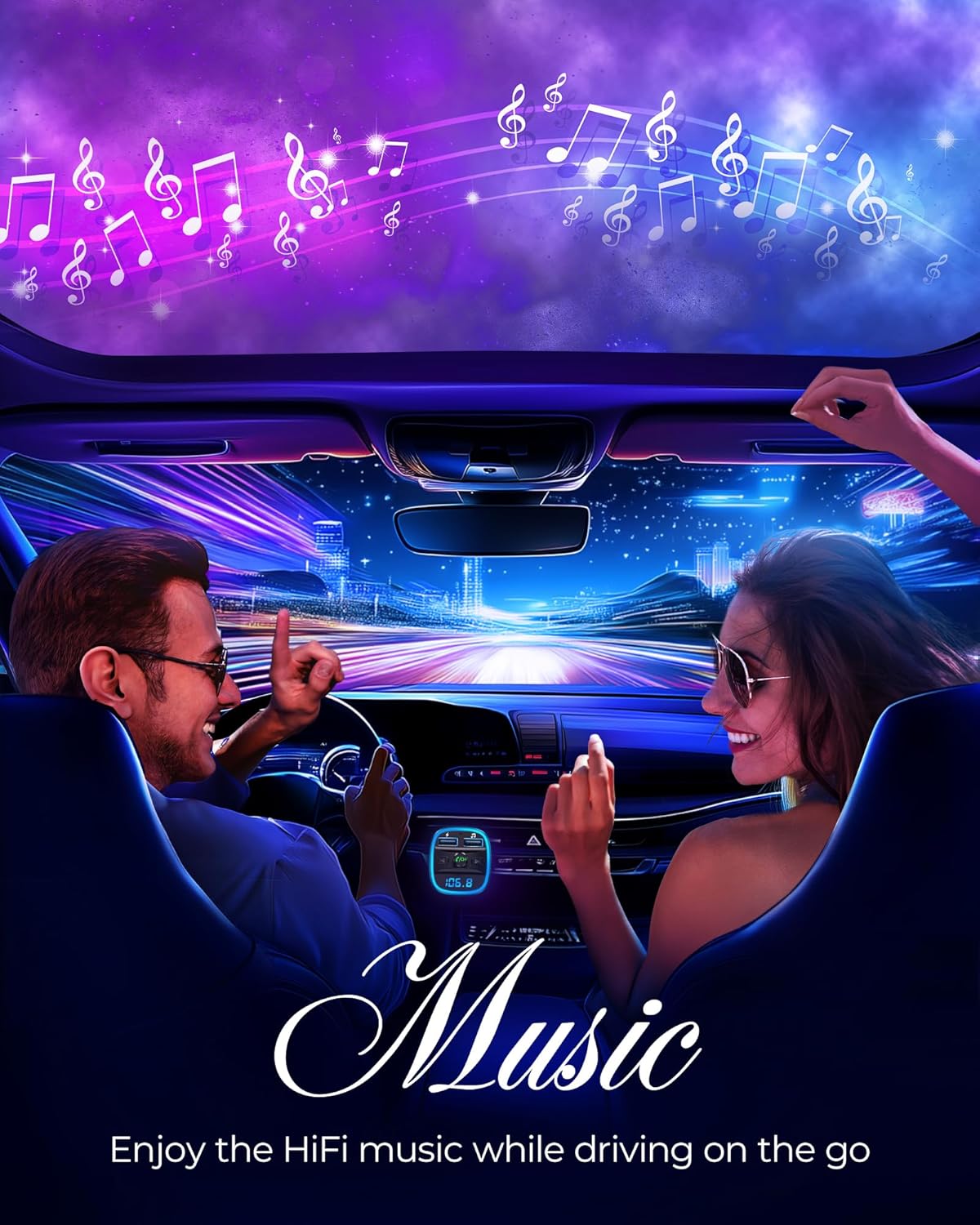 LENCENT FM Transmitter, Bluetooth FM Transmitter Wireless Radio Adapter Car Kit with Dual USB Charging, Audio Receiver Car Charger MP3 Player, Support Hands-Free Calling, TF Card & USB Disk