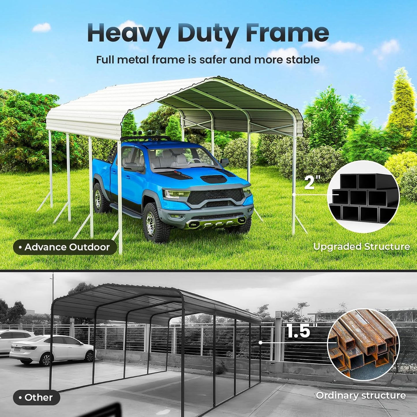 10x15 Carport, Heavy Duty Metal Car Port, All-Weather Protection, Easy Assembly for Cars, Trucks, Boats, Tractors, and Outdoor Storage