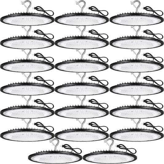 20 Pack 150W UFO Led High Bay Light Fixture,5000K Daylight Commercial Shop Bay Lighting,120VAC,21000LM,[650W MH/HPS Equiv.] US Plug Area Lighting for Garage/Warehouse/Barn/Gym/Factory/Workshop