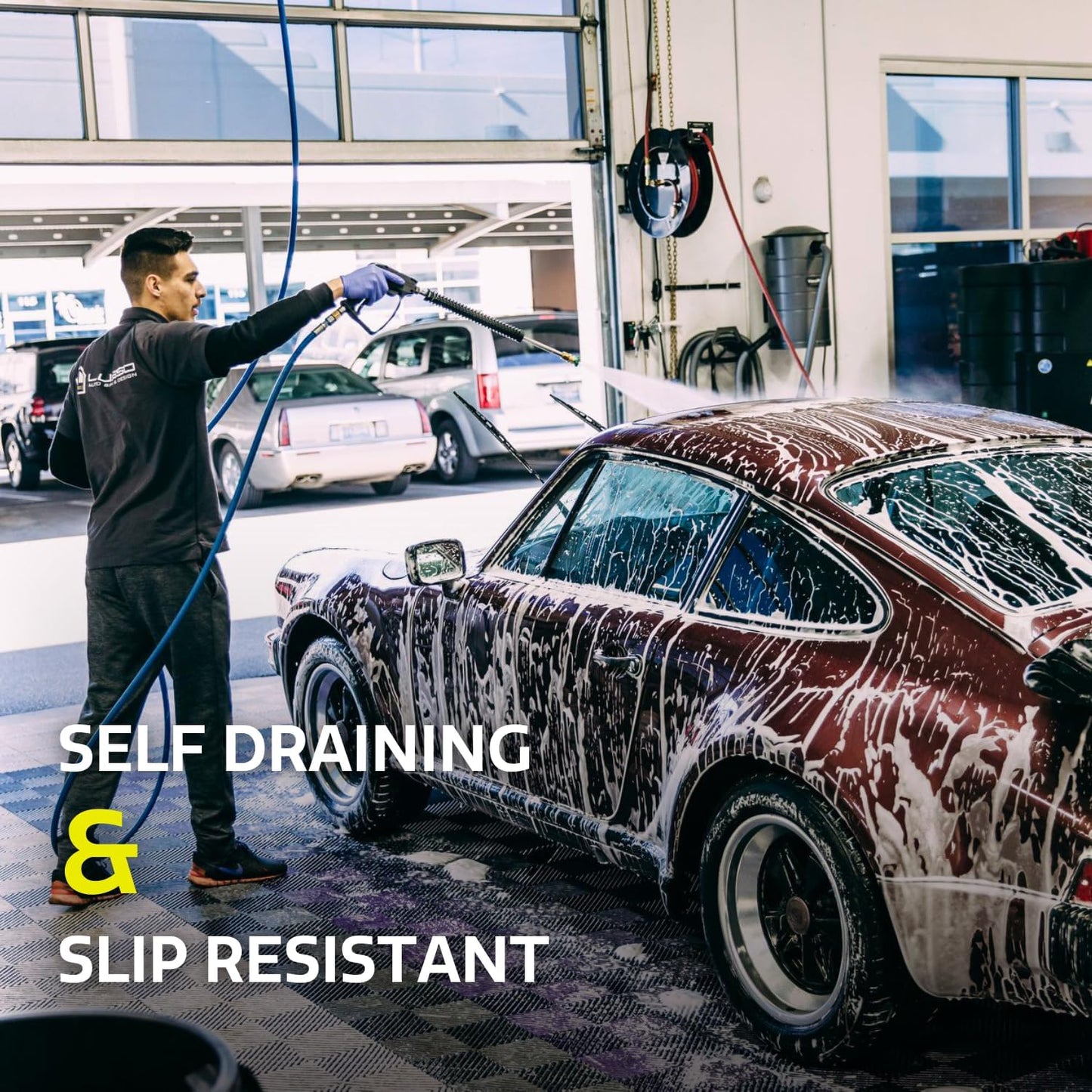 Big Floors RaceDeck Free-Flow Interlocking Garage Flooring Tiles, Non-Slip, Self-Draining, Heavy-Duty, High-Impact Copolymer, Easy Install (Bright Blue, 24 Pack of 12 x 12" Tiles)