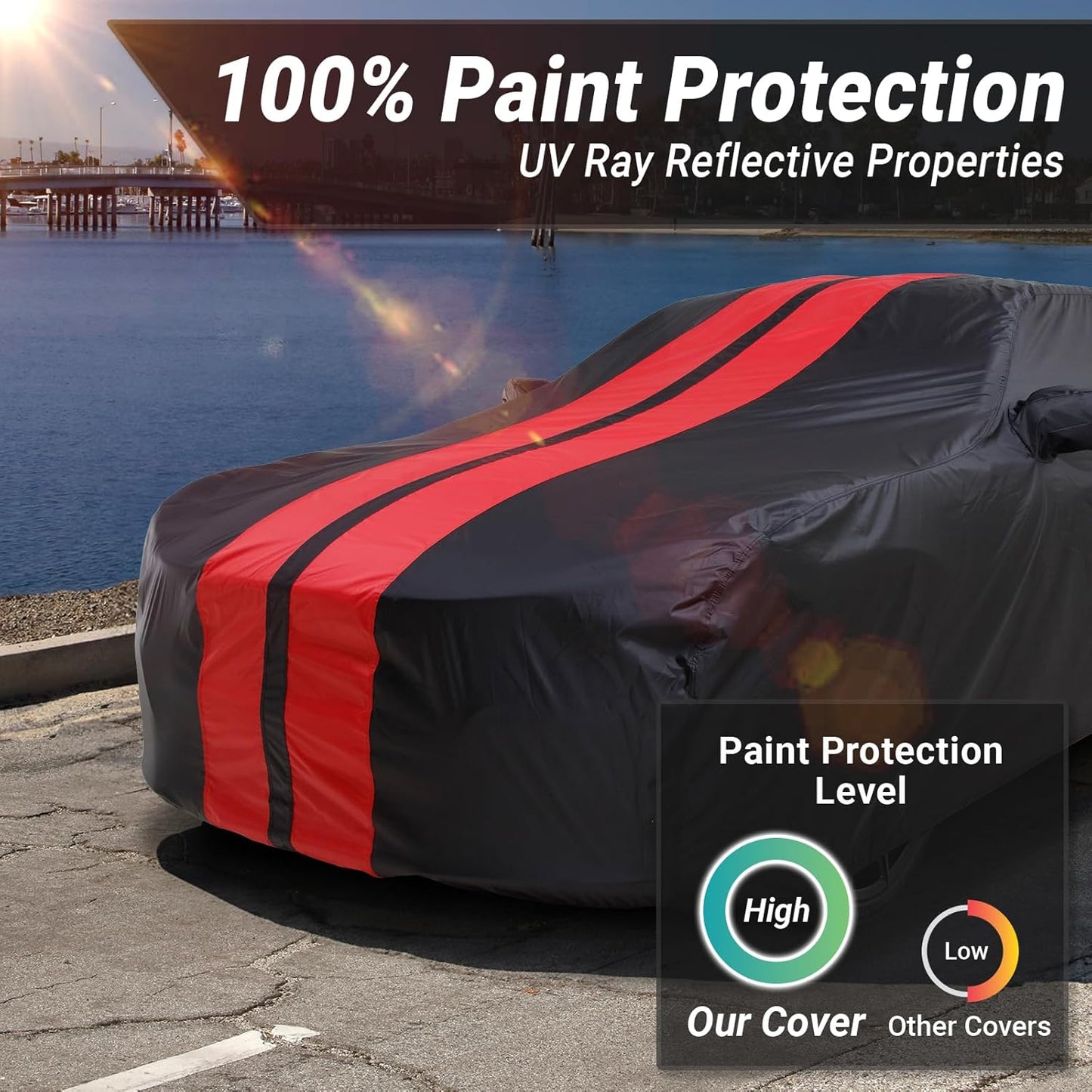 iCarCover Custom Car Cover for Chevy Sedan Delivery (1946-1960) Waterproof All-Weather Rain Snow UV Sun Protector Full Exterior Indoor Outdoor Car Cover (Stripe - Black/Red)