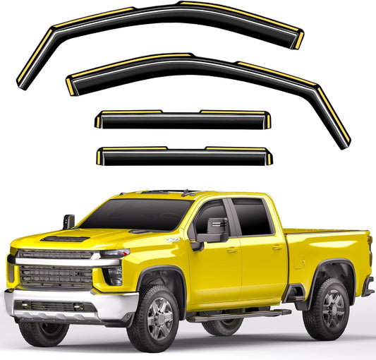 in-Channel Window Rain Guards Fit for Truck Chevy Silverado/GMC Sierra 2500HD/3500HD 2020-2025 Crew Cab, Extra Durable Window Deflectors Vent Visors Shades Exterior Car Accessories