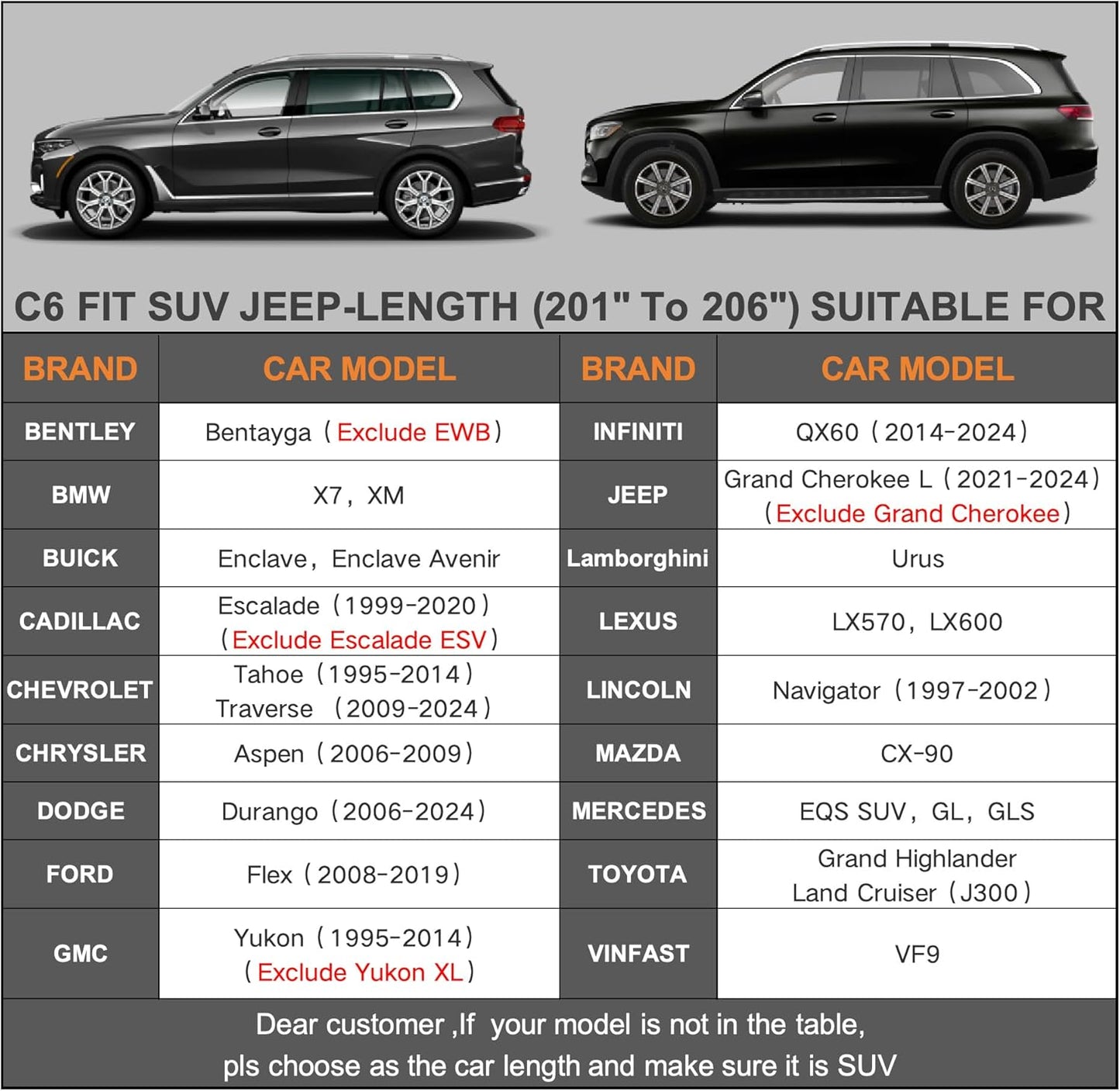 Kayme 6 Layers SUV Car Cover Waterproof All Weather for Automobiles, Outdoor Large SUV Cover Rain Sun UV Protection, Universal Fit for BMW X7, Buick Enclave, Lexus LX570, Mercedes GLS (201-206 inch)