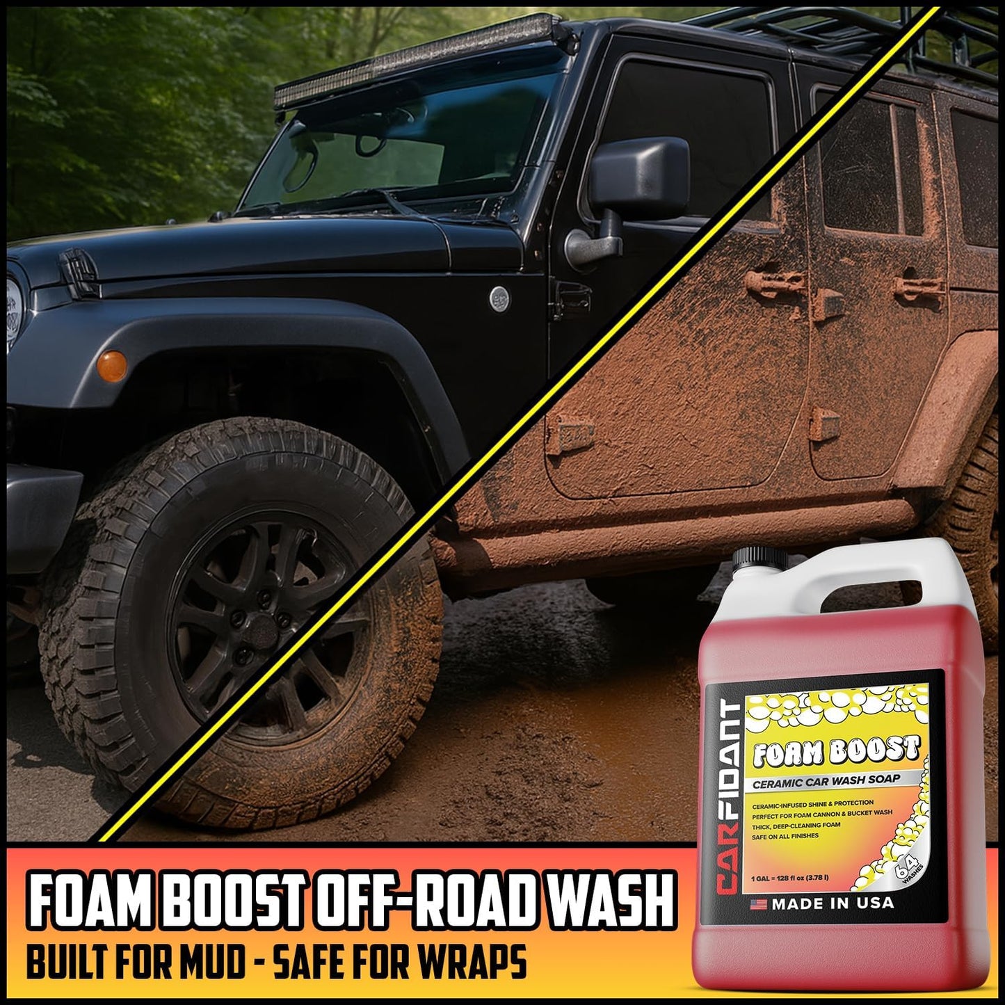 Foam Boost Off-Road & ATV Wash Soap – Heavy Duty pH-Balanced Car Wash for Trucks, UTVs, RVs & Dirt Bikes – Quick Rinse, No Residue – Works with Foam Cannons, Guns & Buckets – 1 Gallon
