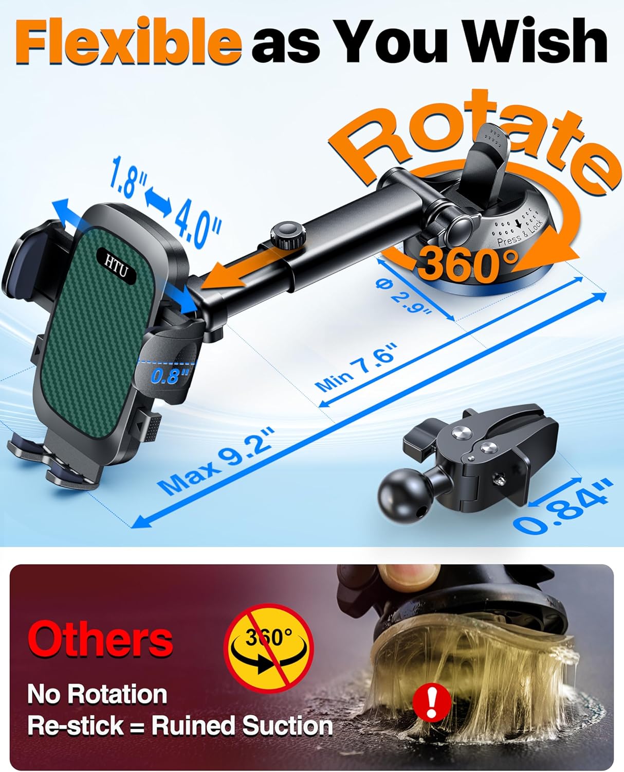 HTU 2025 Best Car Phone Holder 【Ultimate 5-in-1 & Upgraded 100+LBS Strongest Suction】【True Military-Grade & Safety Cert】 360° Windshield Dashboard Vent Mount Stand for iPhone Android & Truck, Green