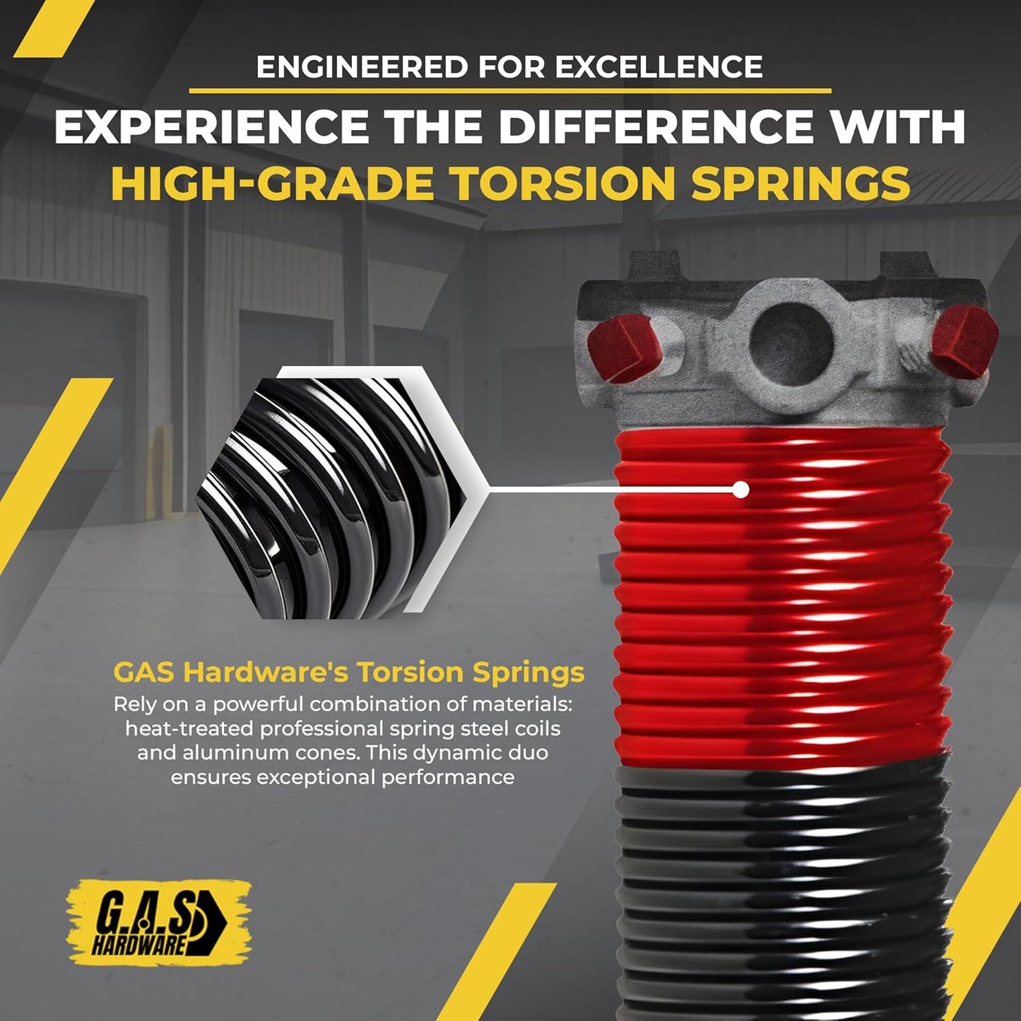 Garage Door Torsion Spring 225x1.75x33 Includes 1” Steel Bearing, Non-Slip Gloves, and Winding Bars for Left Side of Garage Door Precision E-Coating 5-Year Warranty Min. 30,000 Cycles (Red Cone)