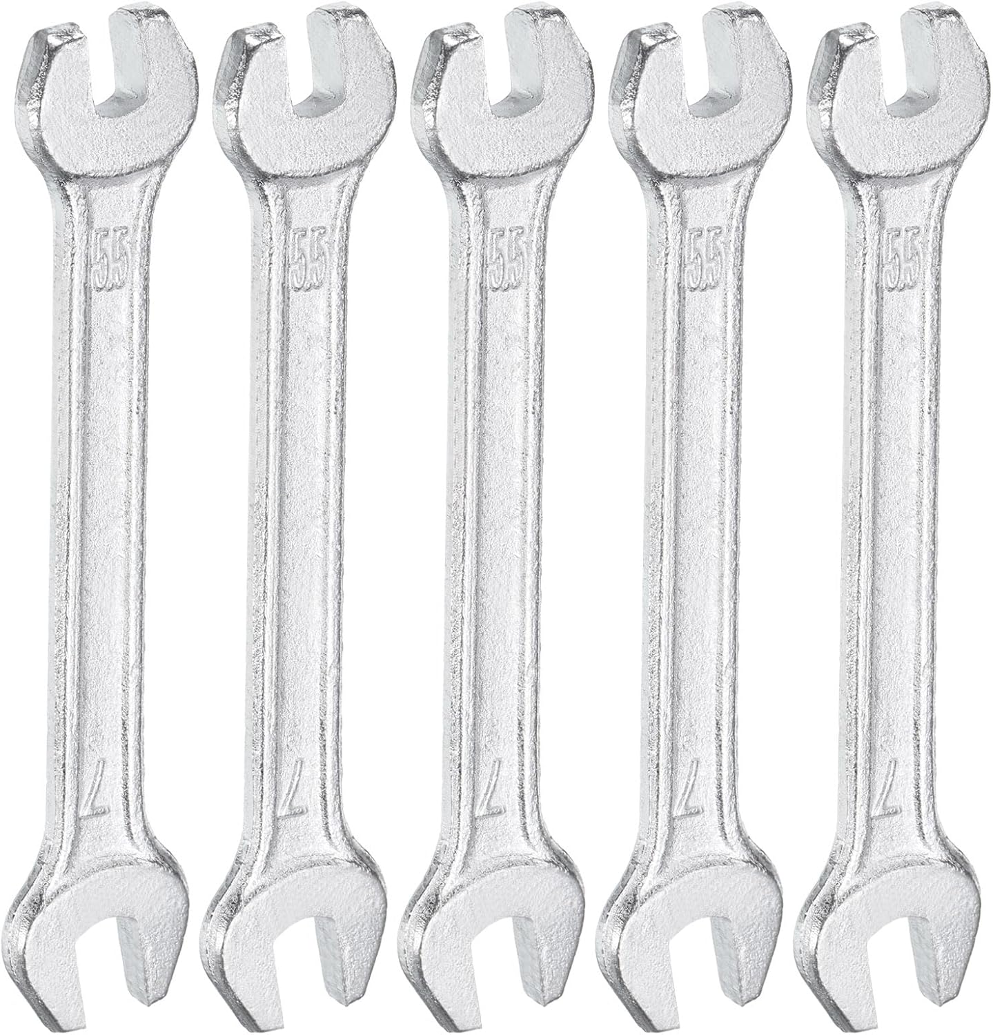 HARFINGTON 5pcs Double Open End Wrench 5.5mm x 7mm Metric 15 Degree Offset Angle Small Flat Head Wrench Galvanizing Open Ended Spanner for Automotive Repair Furniture Assembly