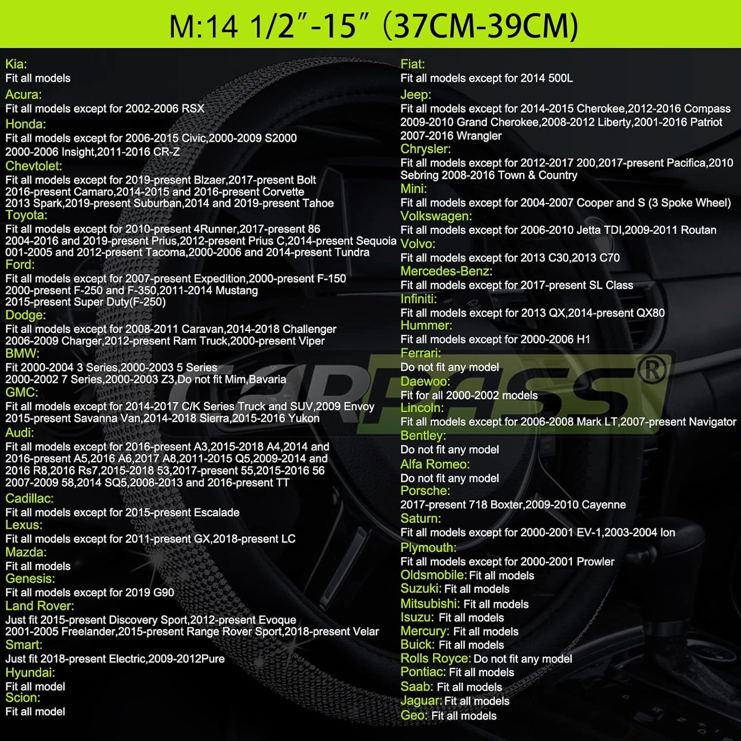 CAR PASS Line Rider Microfiber Leather Sporty Steering Wheel Cover Universal Fits for 95% Truck,SUV,Cars,14.5-15inch Anti-Slip Safety Comfortable Desgin (Black-Gray)