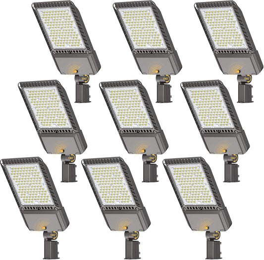 340W LED Parking lot Light Commercial Area Oudoor Lighting Street Light with Dusk to Dawn Photocell 61200Lm(180LM/W) 6000K IP65 Waterproof 100-277V for Driverway, Parking Lot 9 Pack