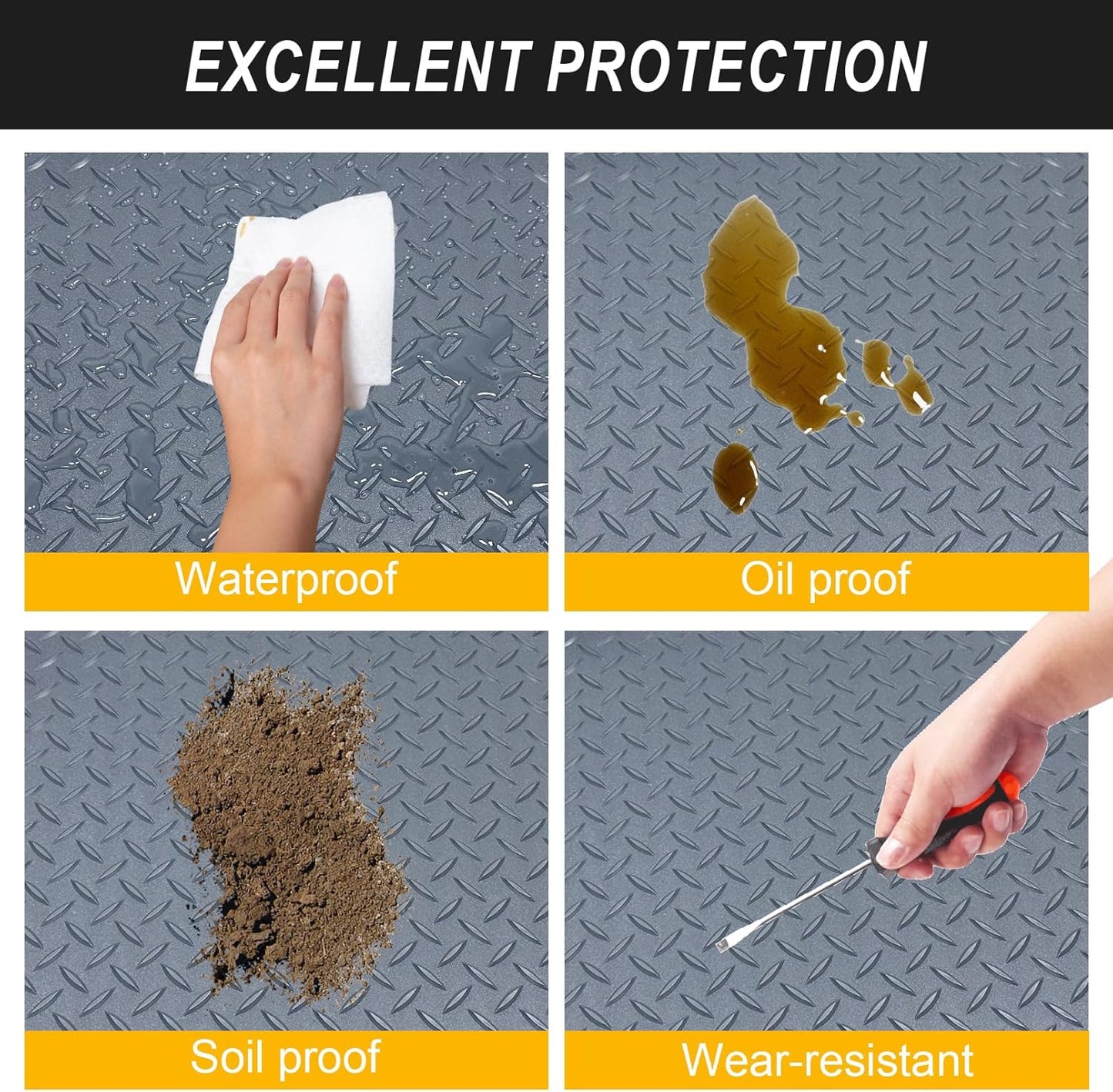 7.5x25 FT Garage Floor Mat, Updated 2.8mm Thicked Flooring Roll with 20Pcs Tapes, 188 sqft Diamond Plate PVC Rubber Trailer Mat, Non-Slip Floor Protector Mat for Garage Warehouse Gyms (Matte Grey)