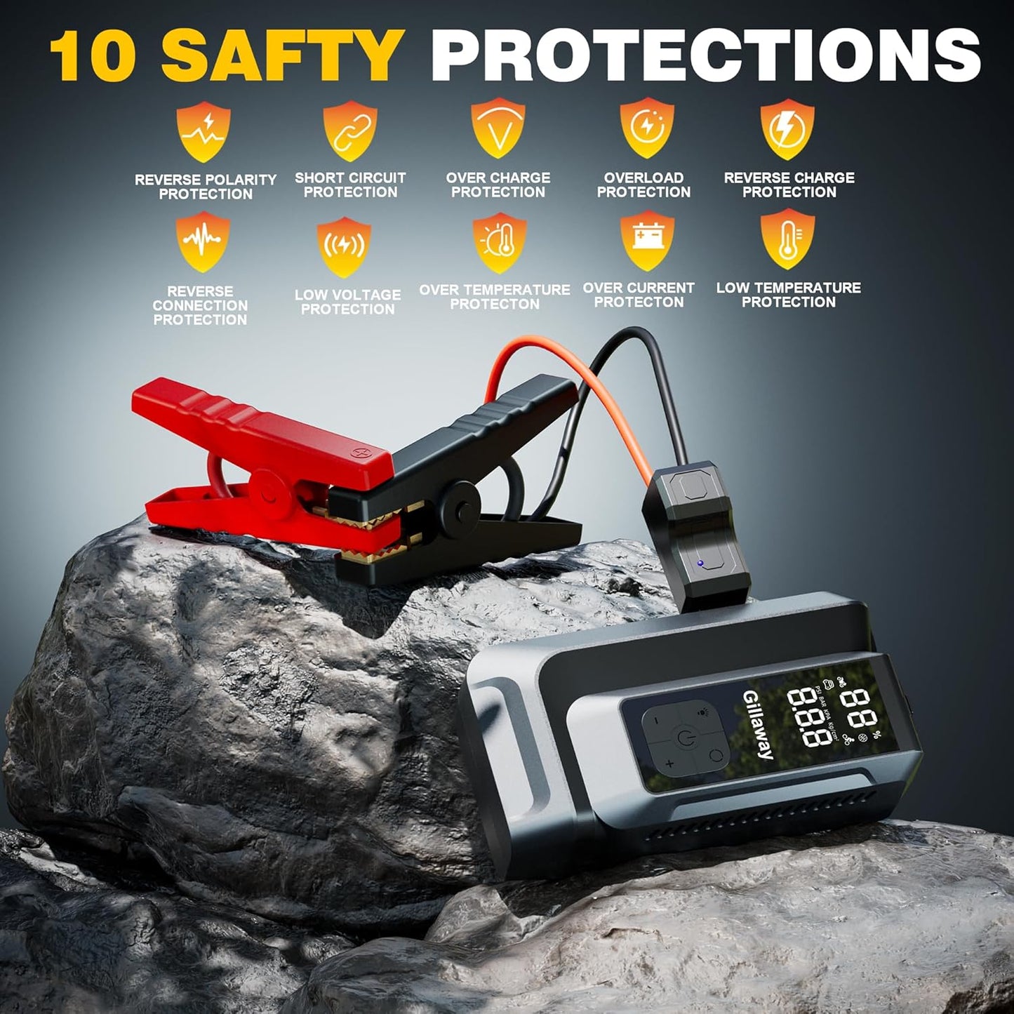 7-in-1 Jump Starter 4500A Car Jumper Starter Portable with 150PSI Tire Inflator, Battery Jumper Starter Portable Air Compressor, Flashlight, Power Bank