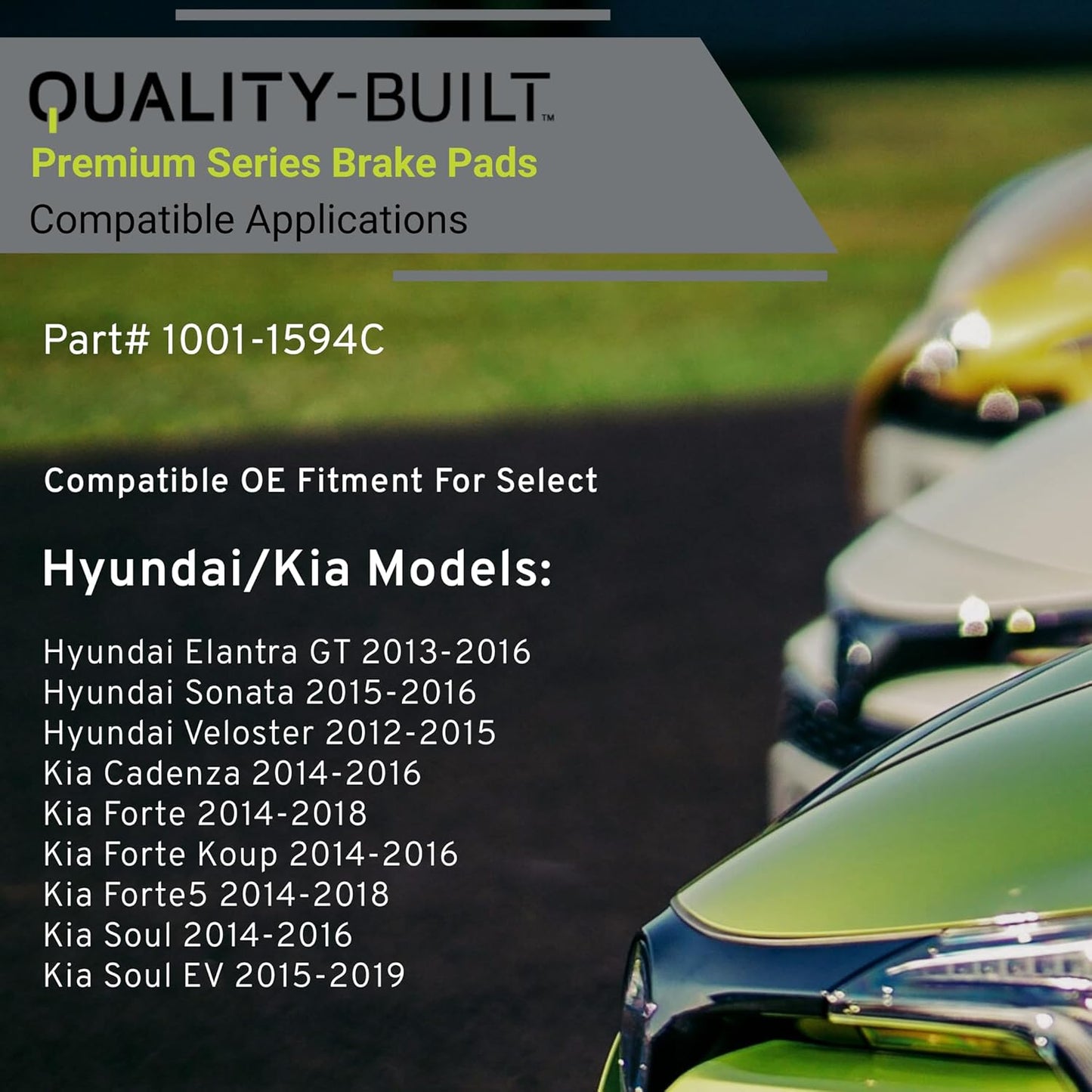 Premium Ceramic Rear Brake Pads (1001-1594C) Compatible with 2012-2019 Hyundai/Kia (Cadenza/Elantra GT/Forte/Forte Koup/Forte5/Sonata/Soul/Soul EV/Veloster)