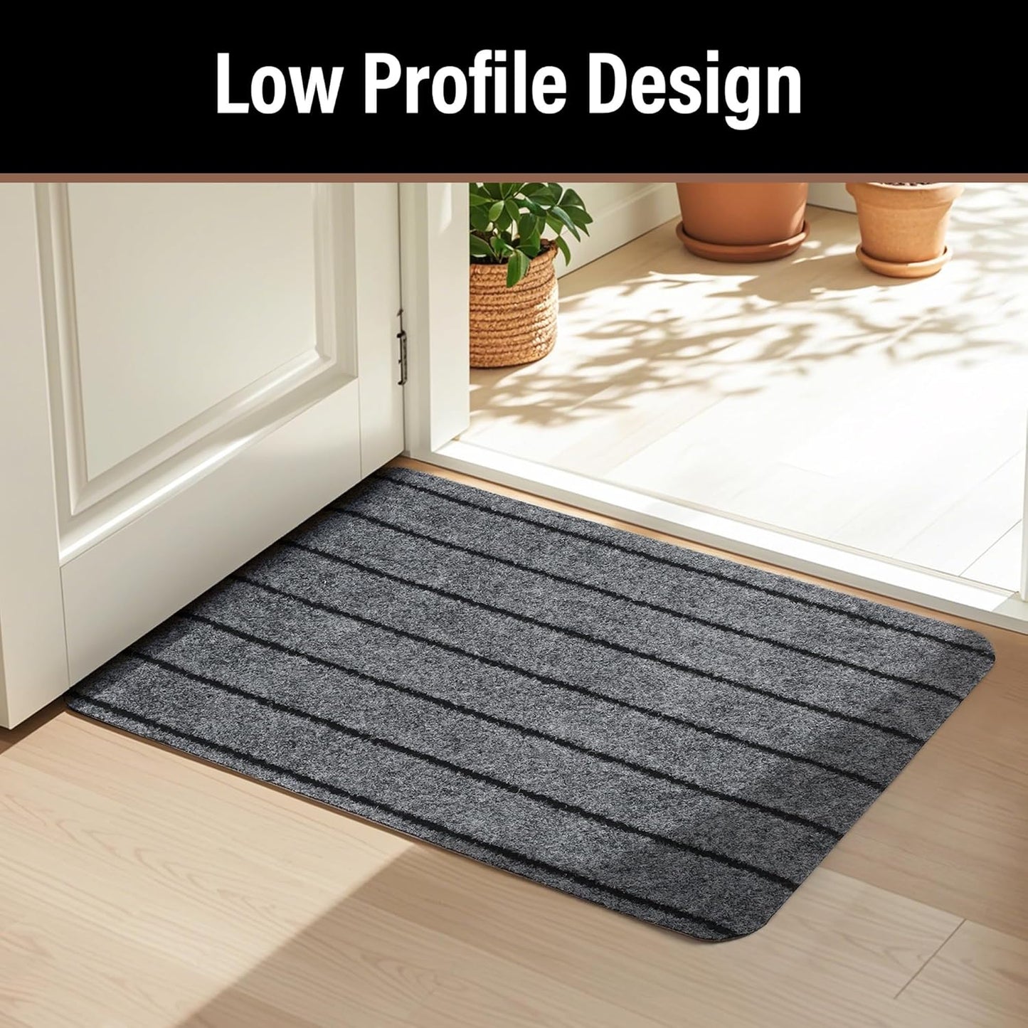 LotFancy 2-Pack Waterproof Front Door Mat 17"x30" Indoor/Outdoor, Non-Slip Rubber Backing Welcome Mat - Low Profile Washable Entryway Rug for Home, Patio, Camping (Gray)