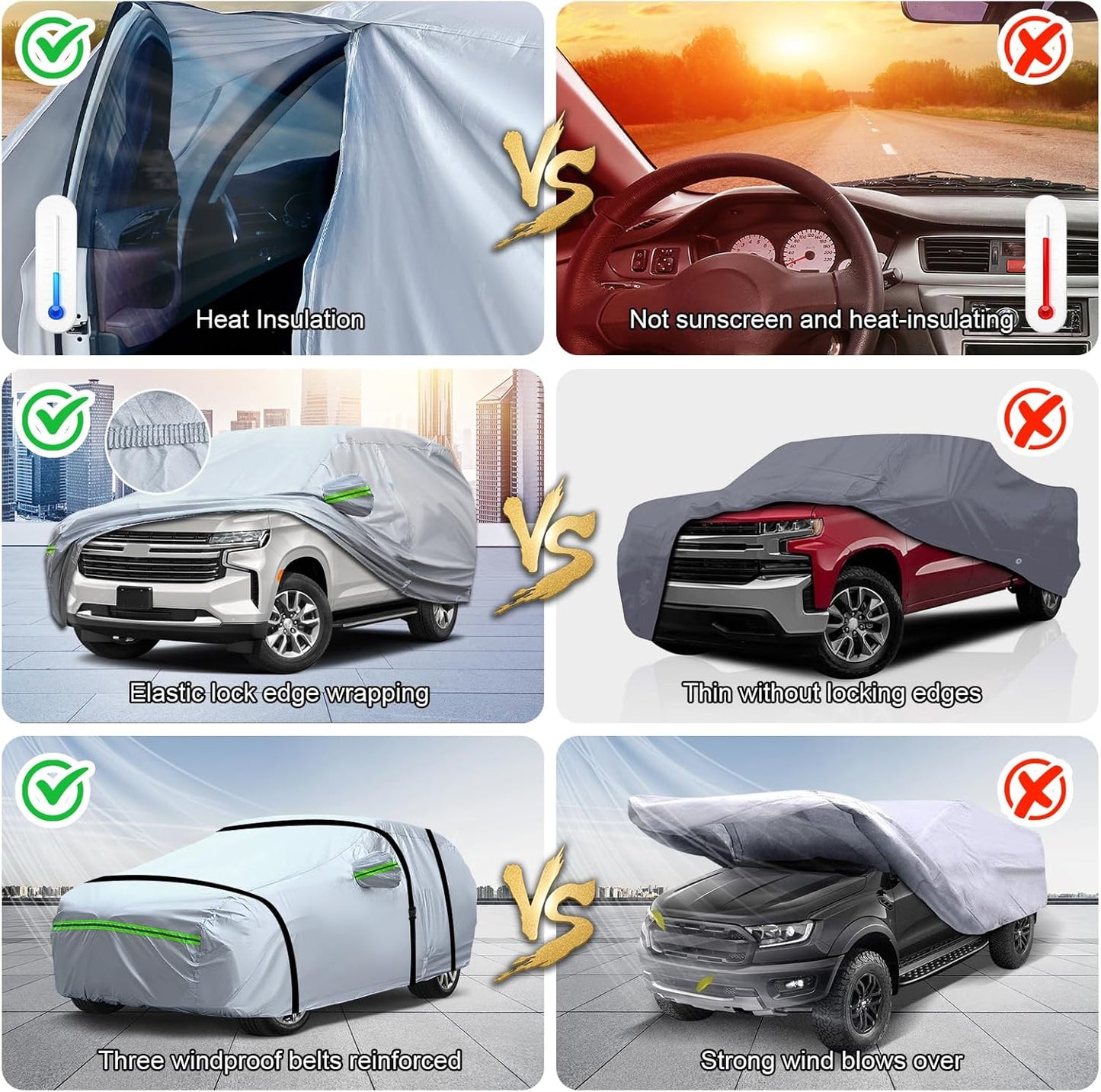 TUCAREST 6-Layers Premium Full Car Cover Hard Shell Zipper Design Waterproof All Weather Weatherproof UV Sun Protection Snow Dust Storm Resistant Outdoor with Straps (Fit for Sedan 178"- 189")