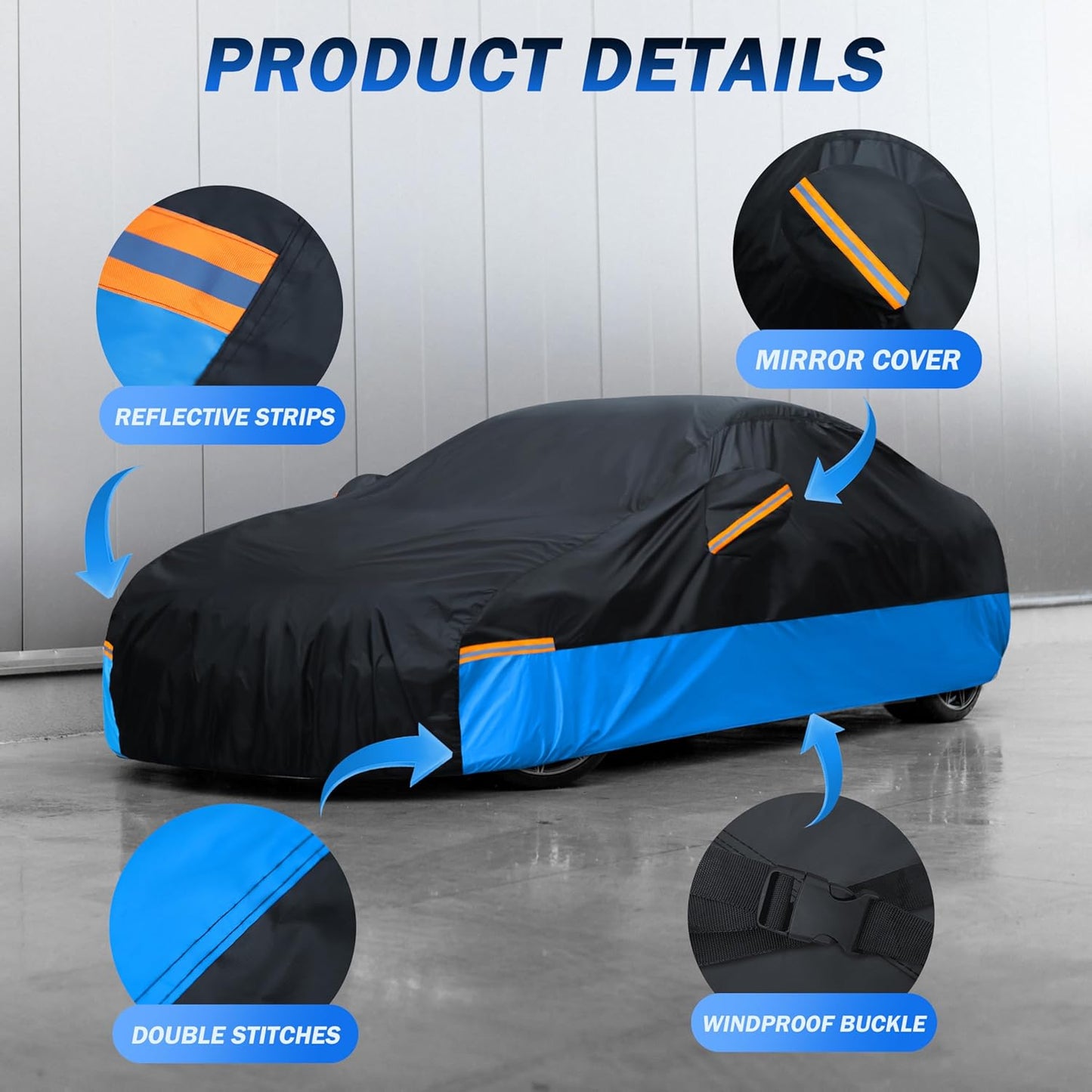 Car Cover Waterproof All Weather Outdoor Windproof Dustproof UV Protection Fit Sedan Audi A7,Buick Century,Honda Accord,Chevrolet ss
