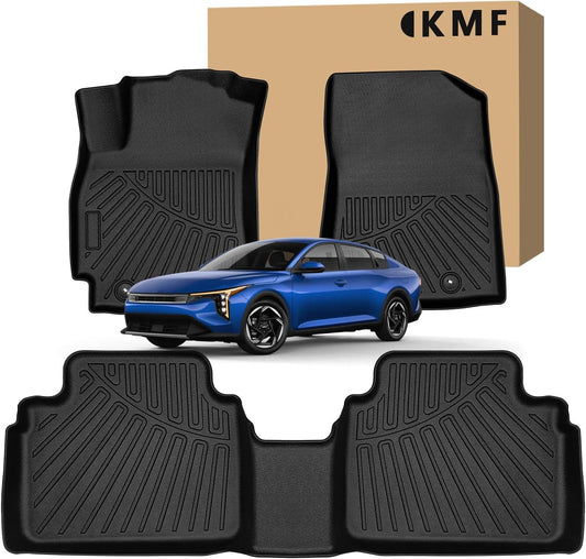 KMF Custom Fit Floor Mats for KIA K4 2025 Accessories, K4 Car Mat All Weather TPE Waterproof Car Floor Liners - Front & Rear 2 Row, LX, LXS, EX, and GT-line Turbo Anti-Slip Deep Grooves Car Mats