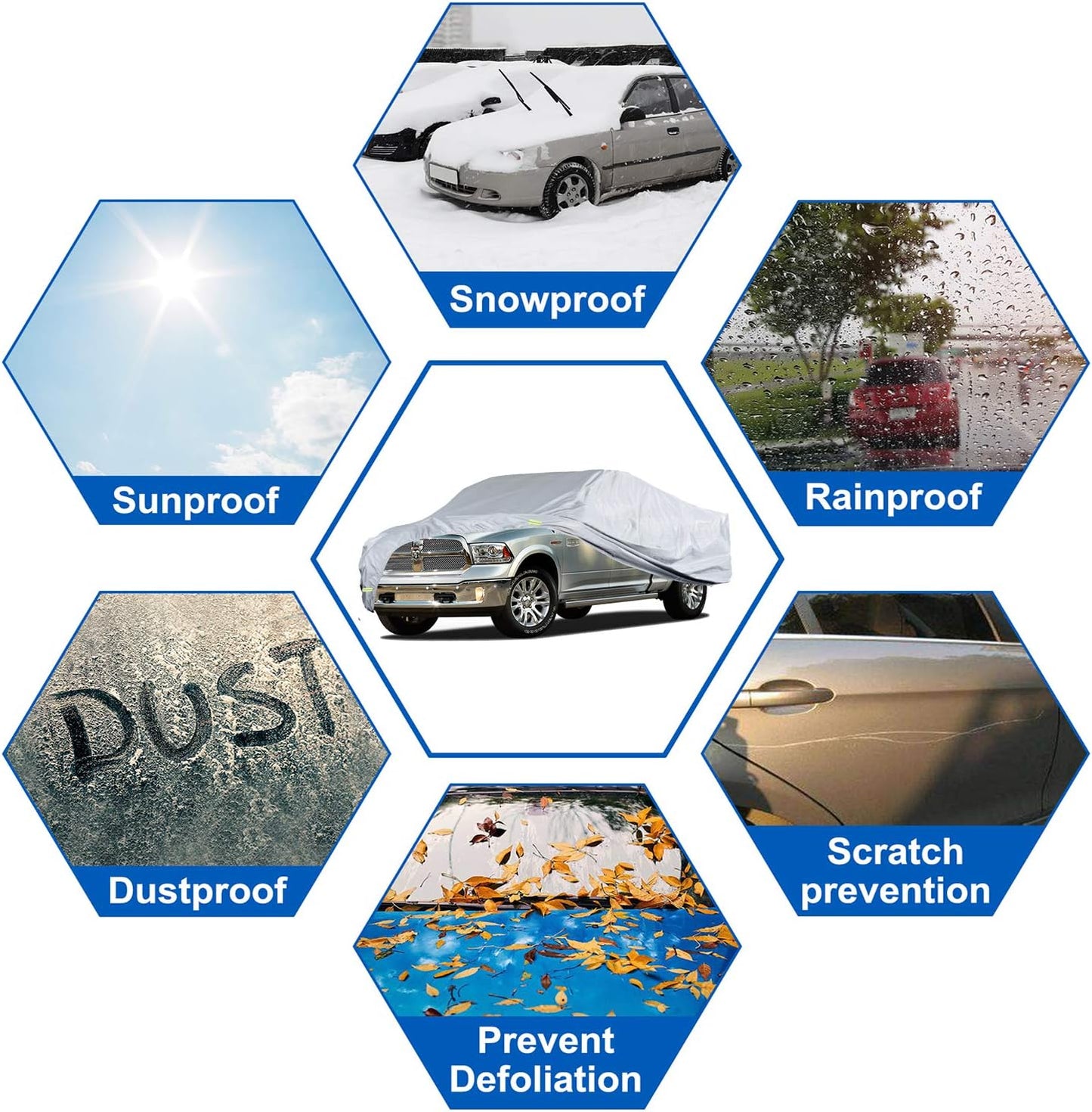 KouKou Truck Cover Waterproof All Weather, 6 Layers Full Pickup Cover Universal Fit Truck Ford 150,Ram 1500,Chevy Silverado,Toyota Tundra ect.(229-242 inches)