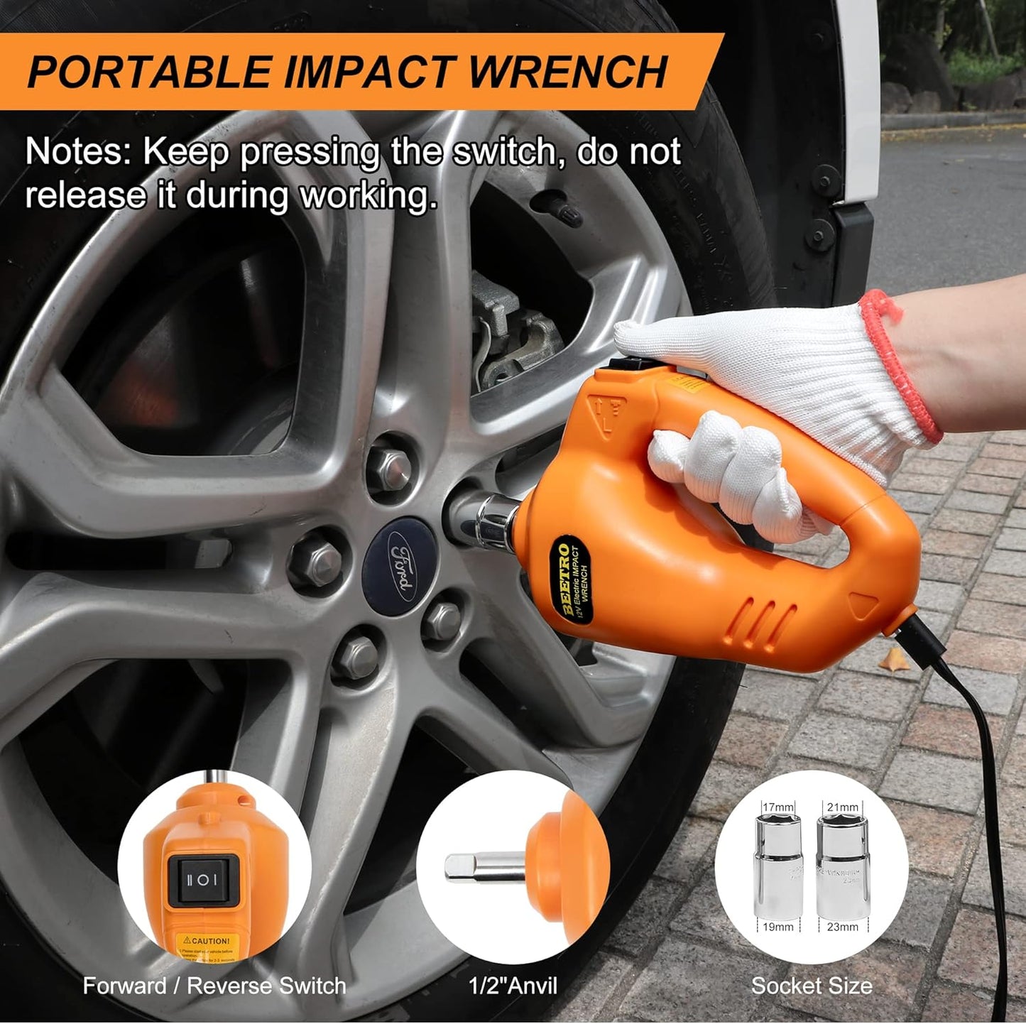 BEETRO Electric Car Jack Kit 5 Ton 12V with Electric Wrench and Tire Inflator Pump for SUV MPV Sedan Change Tires Garage Repair