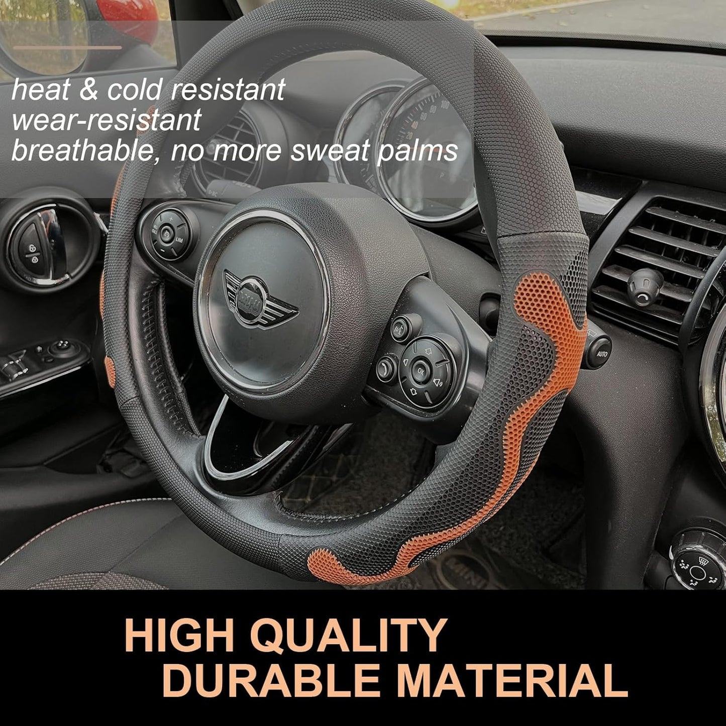 PINCTROT Large Size Comfy Grip Steering Wheel Cover, Anti-Slip Design, 15.5-15.75 Inch(Silicone Brown)