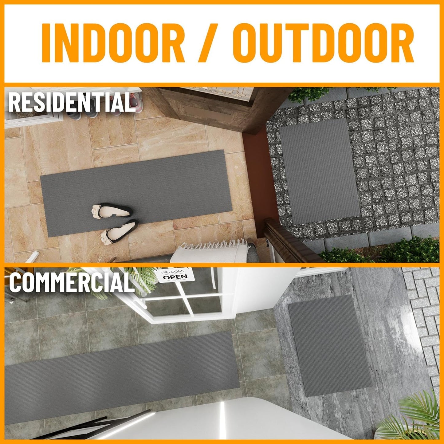 Ottomanson 6'6" x 3' Hallway Runner with Scraper Pile Extra Durable Non-Slip Rug Mat for Indoor & Outdoor Use - Ideal for Kitchen, Entryway, Patio & Garage - High-Traffic Carpet, Gray