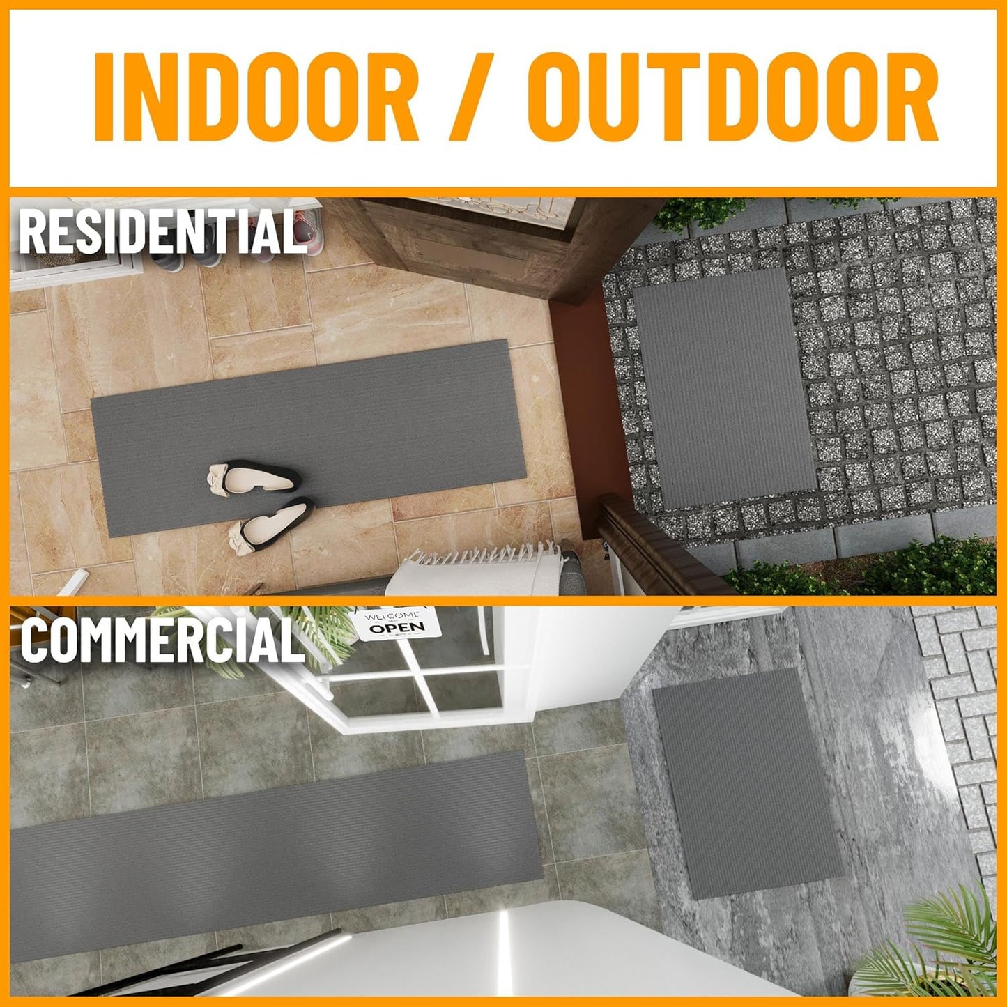 Ottomanson 6' x 6'6" Mud Mat Area Rug Scraper Carpet - Non-Slip, Dirt Trapping for Indoor & Outdoor Use - Ideal for Entryway, Garage, Kitchen, Patio & High-Traffic Areas, Gray