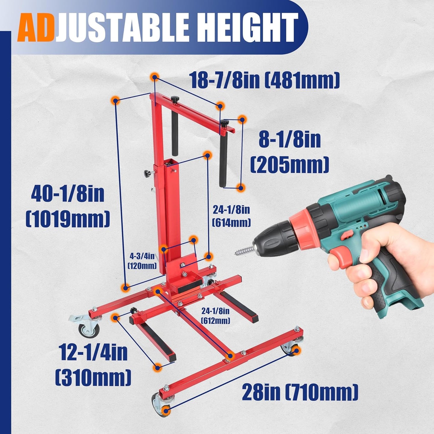 HECASA Adjustable Car Door Installer and Remover Jack Lift Hoist w/Swivel Castors & Straps Hoist Jack Stand Dolly Heavy Duty Auto Body Car Door Floor Jack Stand Steel Red