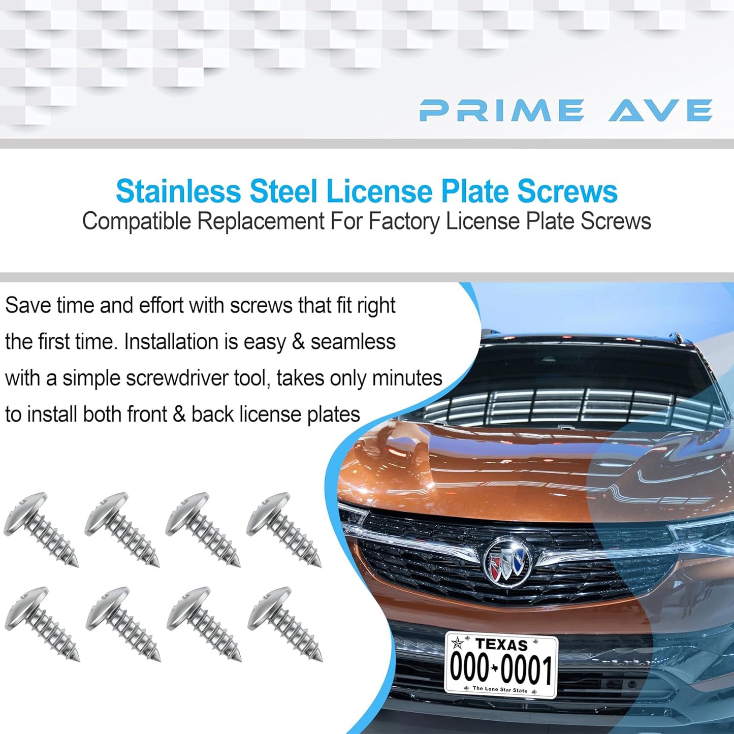 Stainless Steel License Plate Screws for License Plates, Frames, Covers - Rust Proof Licence Plate Screw Set for Front/Rear Compatible with Buick Cadillac Chevrolet GMC