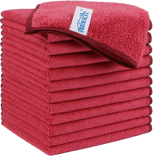 HOMEXCEL Red Microfiber Cleaning Cloth, 12 Pack Premium Microfiber Towels for Cars, Lint Free, Scratch-Free, Highly Absorbent, Reusable Cleaning Rags for Car, Household, Kitchen, Window, 11.5"X11.5"