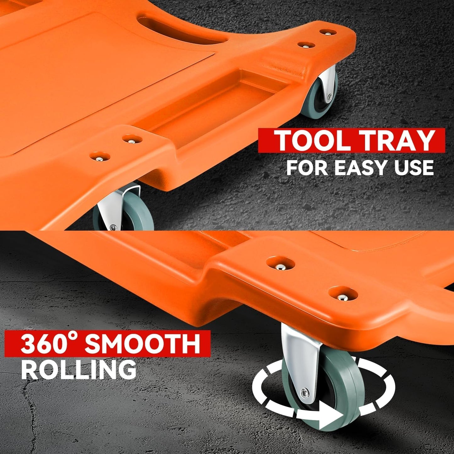 Auto Dynasty 40 Inches Mechanic Creeper, Automotive Garage Repair Low Profile Under Car Rolling Creeper with Padded Headrest, Plastic, Orange