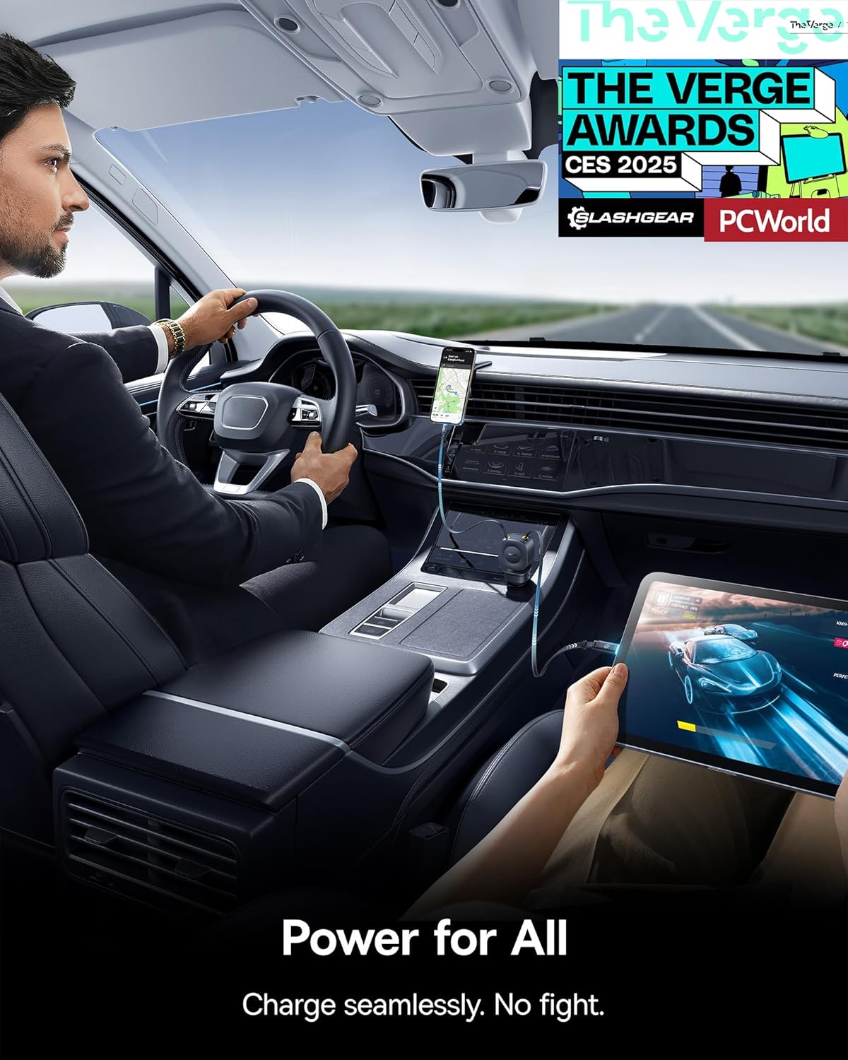 Baseus 163W Retractable Car Charger USB C Fast Charging, PrimeTrip VR2 Max 4 in 1 Fast Car Charger with Dual Retractable USB C Cable for iPhone 16 15 14 Pro Max, Samsung Galaxy S25 Ultra, Android