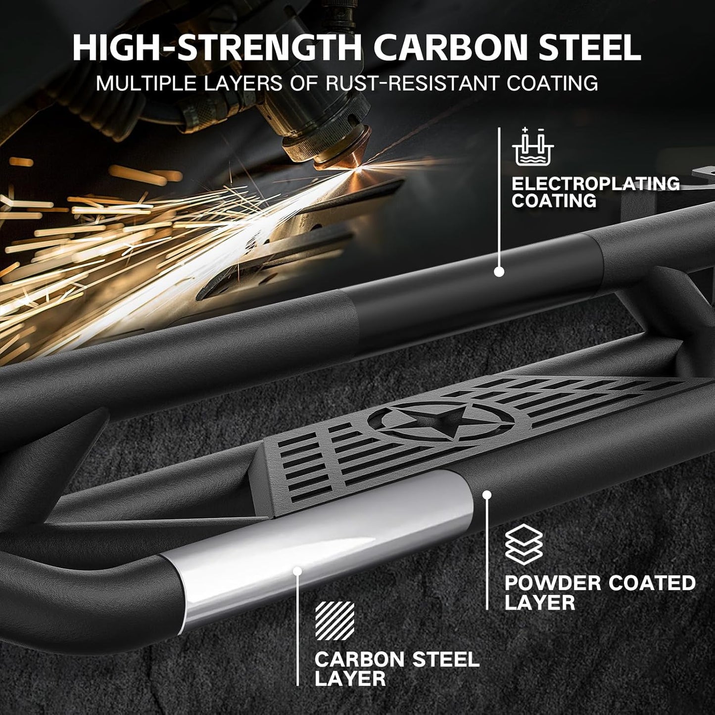 for Jeep JK Running Boards Drop Side Steps Compatible with 2007-2018 Jeep Wrangler JK 2 Doors, Heavy-Duty Steel Nerf Bars Step Plates Rock Sliders Rails (Off-Road, Black)