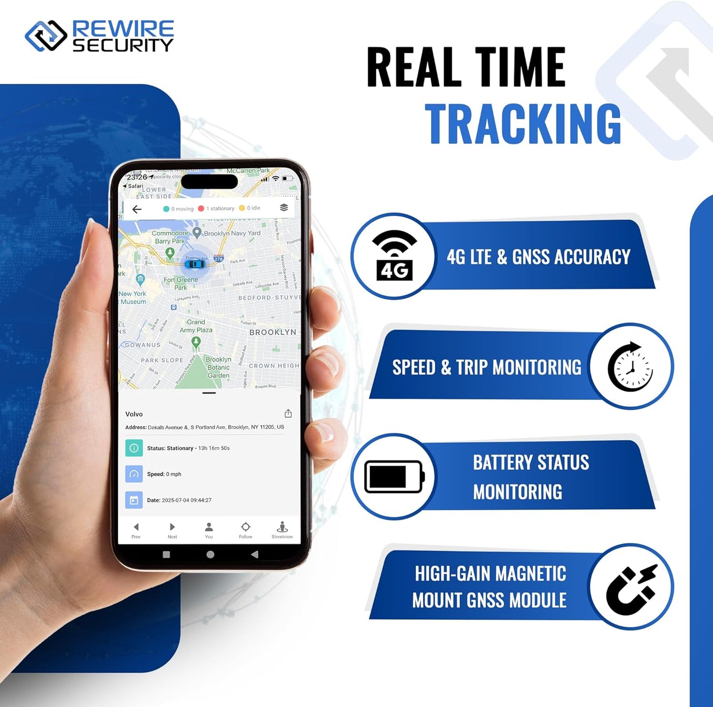 REWIRE SECURITY 104-Plus 4G Magnetic GPS Tracker for Vehicle | Easy Mount | Fits with Car, Truck, Van & Motorbike | Portable Live Tracking | Up to 4 Month Battery Life | Low Cost Subscription Plans