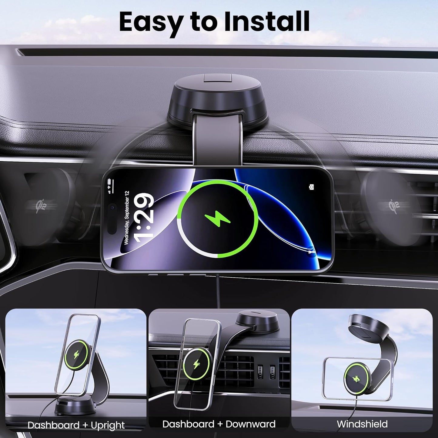 Qi2-Certified 15W Wireless Car Charger Mount [2X Faster Charging Speed] for MagSafe Car Mount Charger Magnetic Car Charger for iPhone 16/15/14/13/12 Pro Max/Mini and Others Smartphone