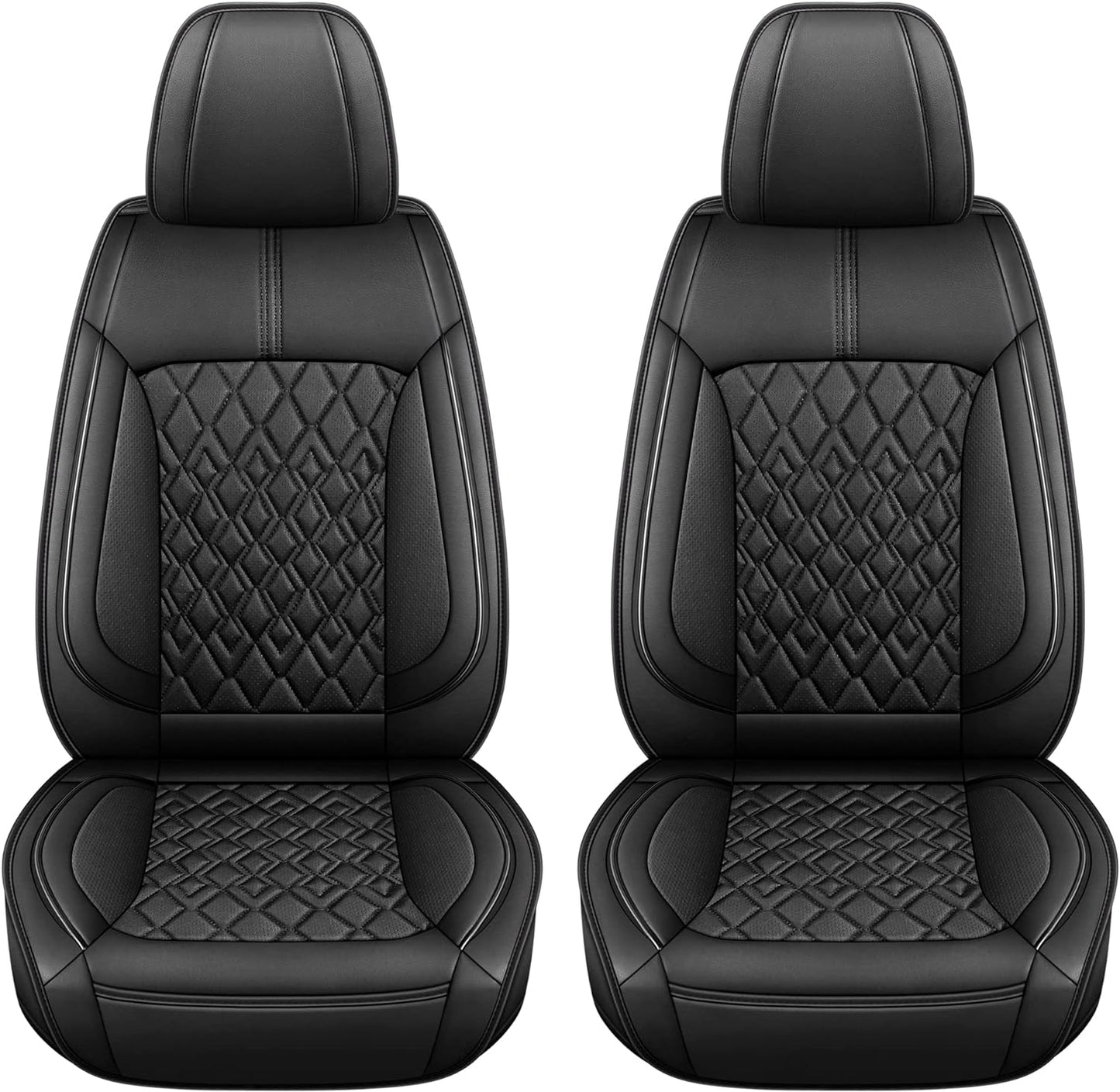Pariitadin Leather Car Seat Covers Front Pair, Waterproof Breathable Faux Leather Automotive Seat Covers for Cars, Non-Slip Car Interior Covers Universal Fit Most Cars Sedans Trucks SUVs, Black