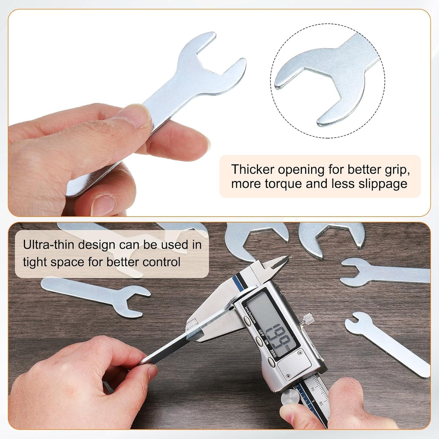 HARFINGTON 10pcs Small Wrench Open End Wrench 19x108x2mm Metric U-Shaped Single Open Ended Spanner Super Thin Small Flat Head Galvanizing Wrench for Automotive Repair Furniture Assembly