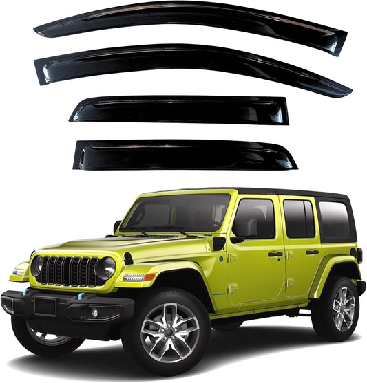KPY Window Visor Compatible with 2018-2024 Jeep Wrangler JL Unlimited 4-Door & Gladiator 4-Door 2020-2024, 4PC Rain Guard Side Window Vent Deflectors Tape-On Style, 2018 2019 2020 2021 2022 2023 2024