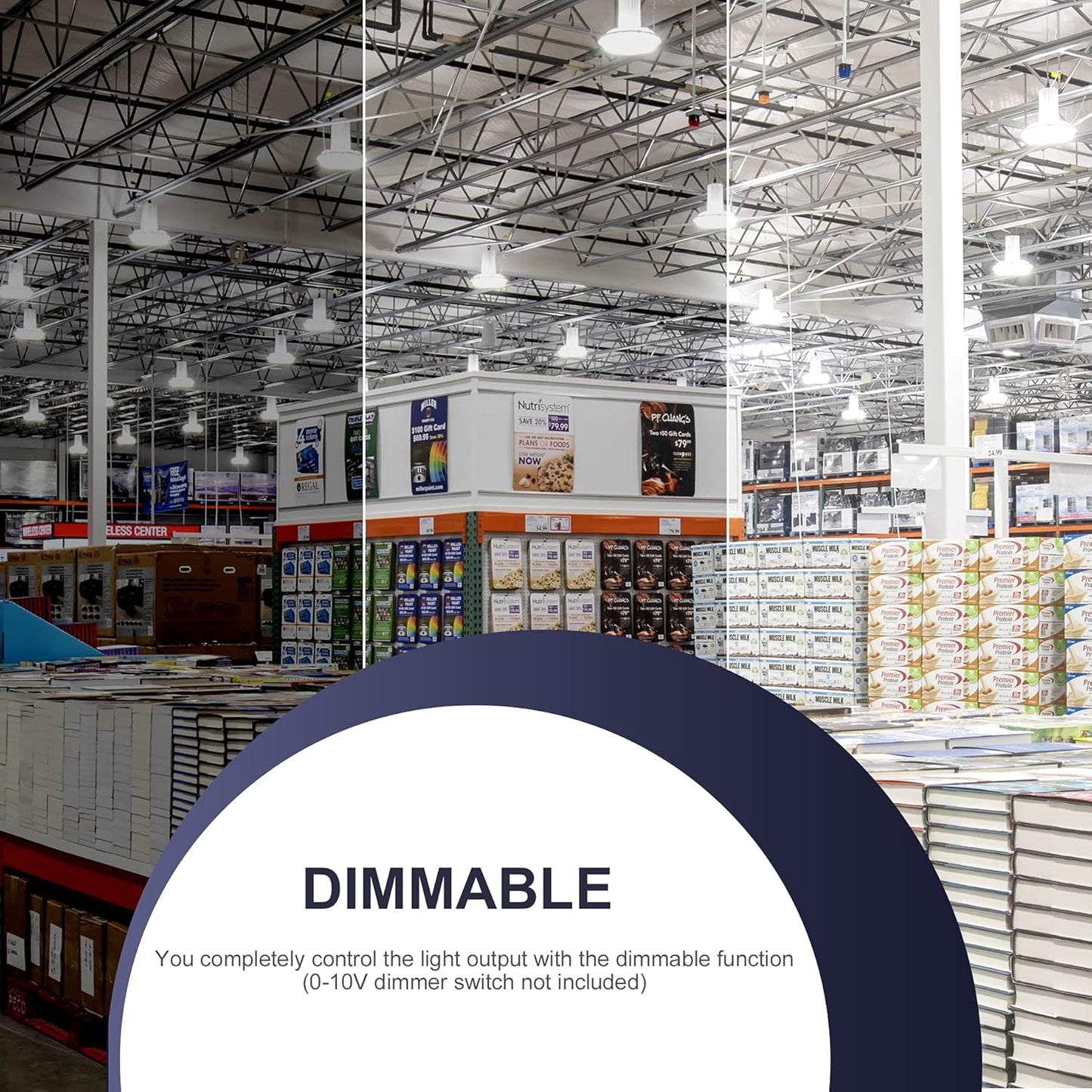 150W UFO-LED-High-Bay-Light, UL & DLC Listed 5000K Daylight 21000LM, 0-10V Dimmable LED High Bay Lights, IP65 Waterproof Commercial Bay Lighting Fixture AC100-277V for Warehouse(1 Pack)