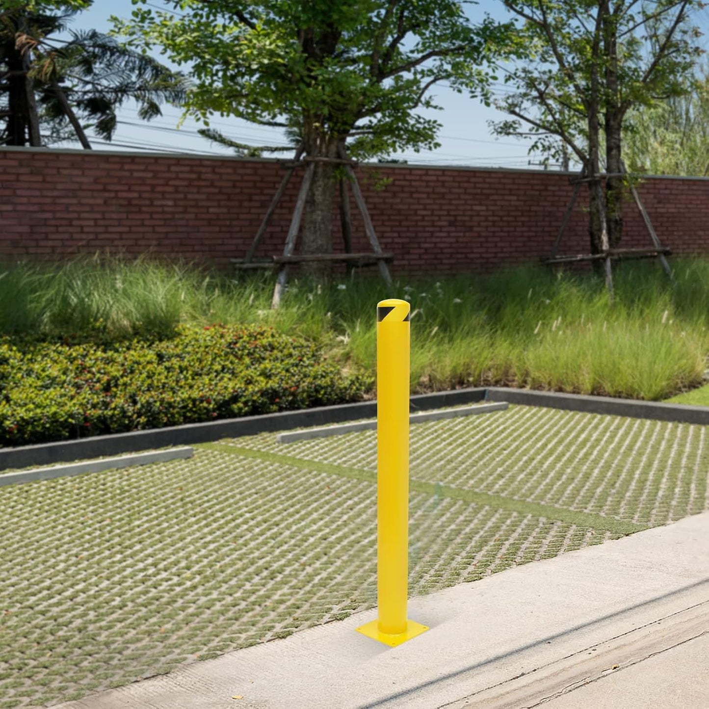 Parking Post Safety Bollard Post 60in Height Parking Barrier Parking Obstacle Piles with Anchor Bolts Industrial Yellow Powder Coated Steel Bollards for Entrances, Parking Lots, Sidewalks(60H*4.5Din)