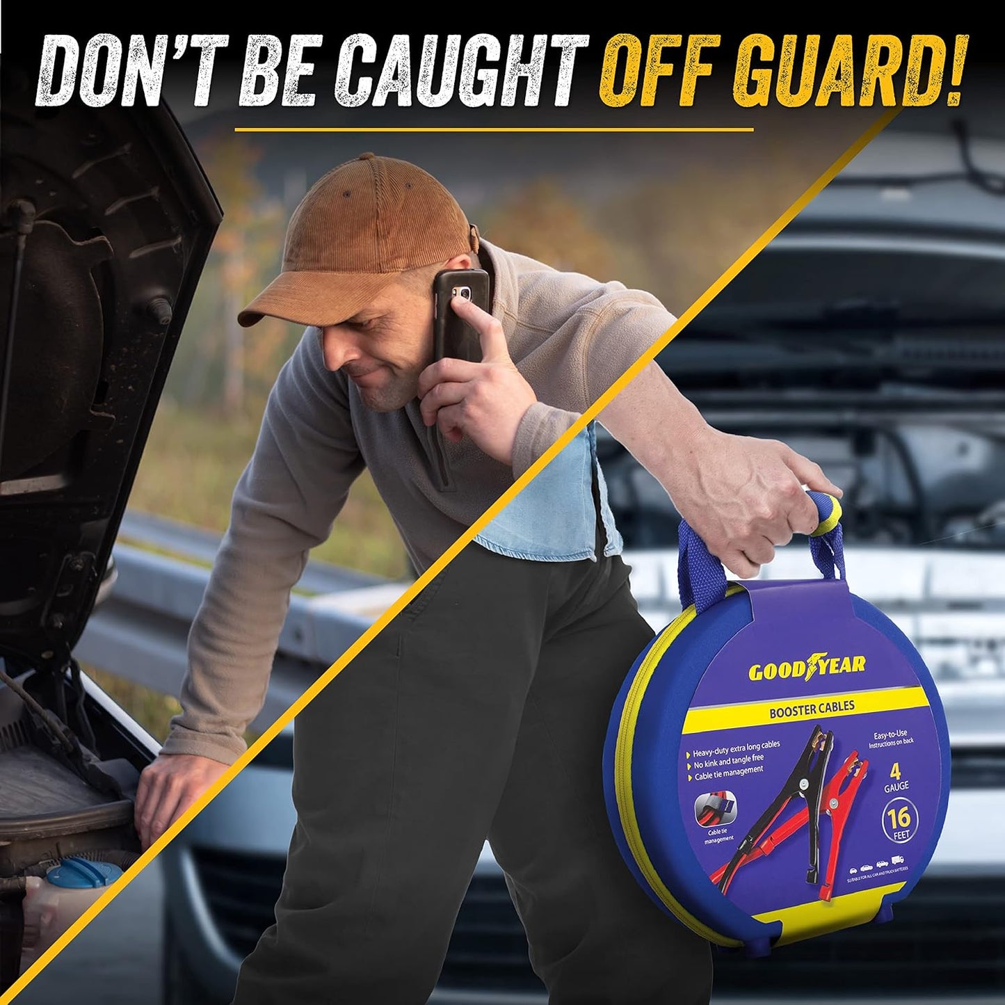 GOODYEAR Heavy Duty Jumper Cables for Car Battery – 4 Gauge 16 ft Booster Cables with Carrying Case for Cars, Trucks, SUVs, Emergency Roadside Kit